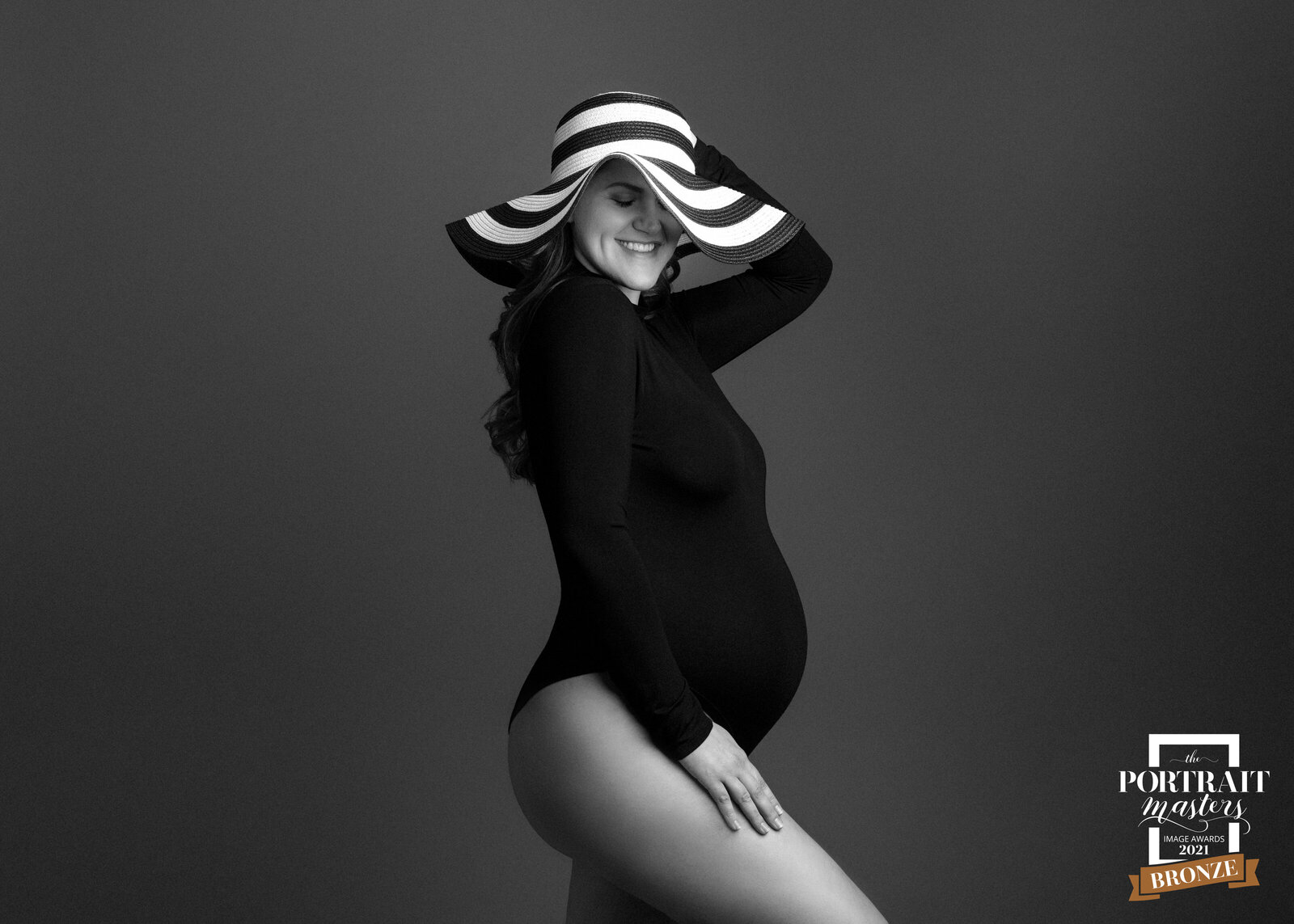 Audrey Hepburn inspired maternity portrait black and white