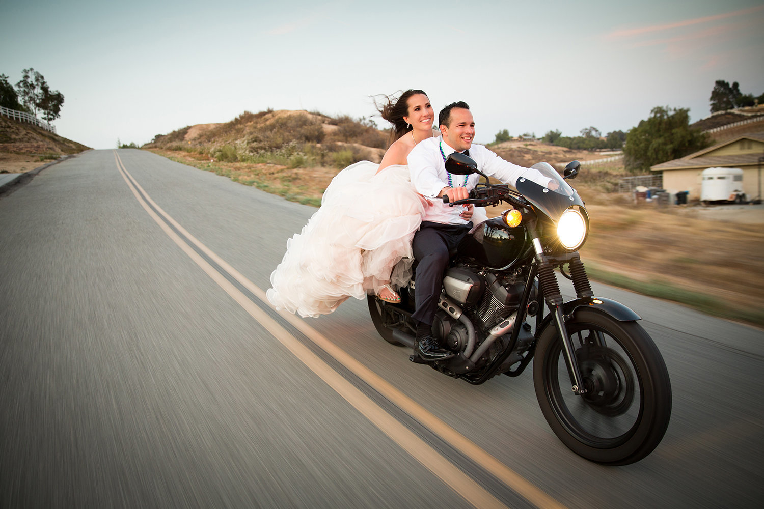 Temecula wedding photos motorcycle driving fun
