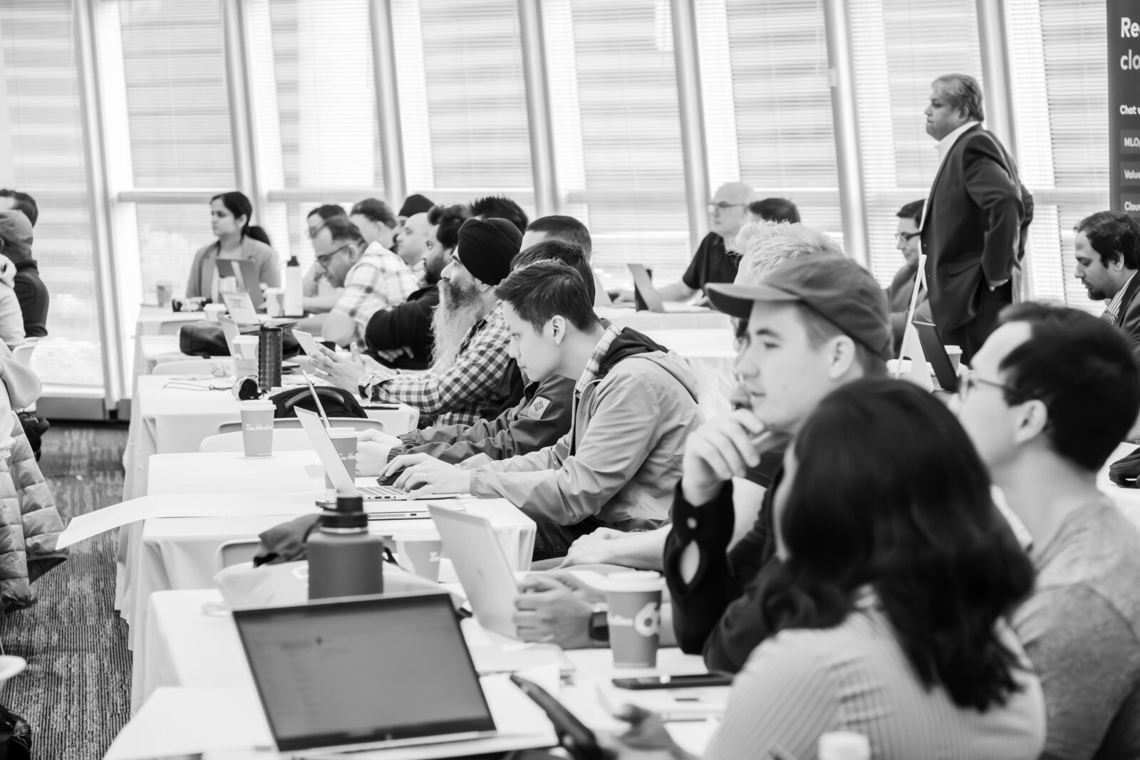 Black and white conference photograph