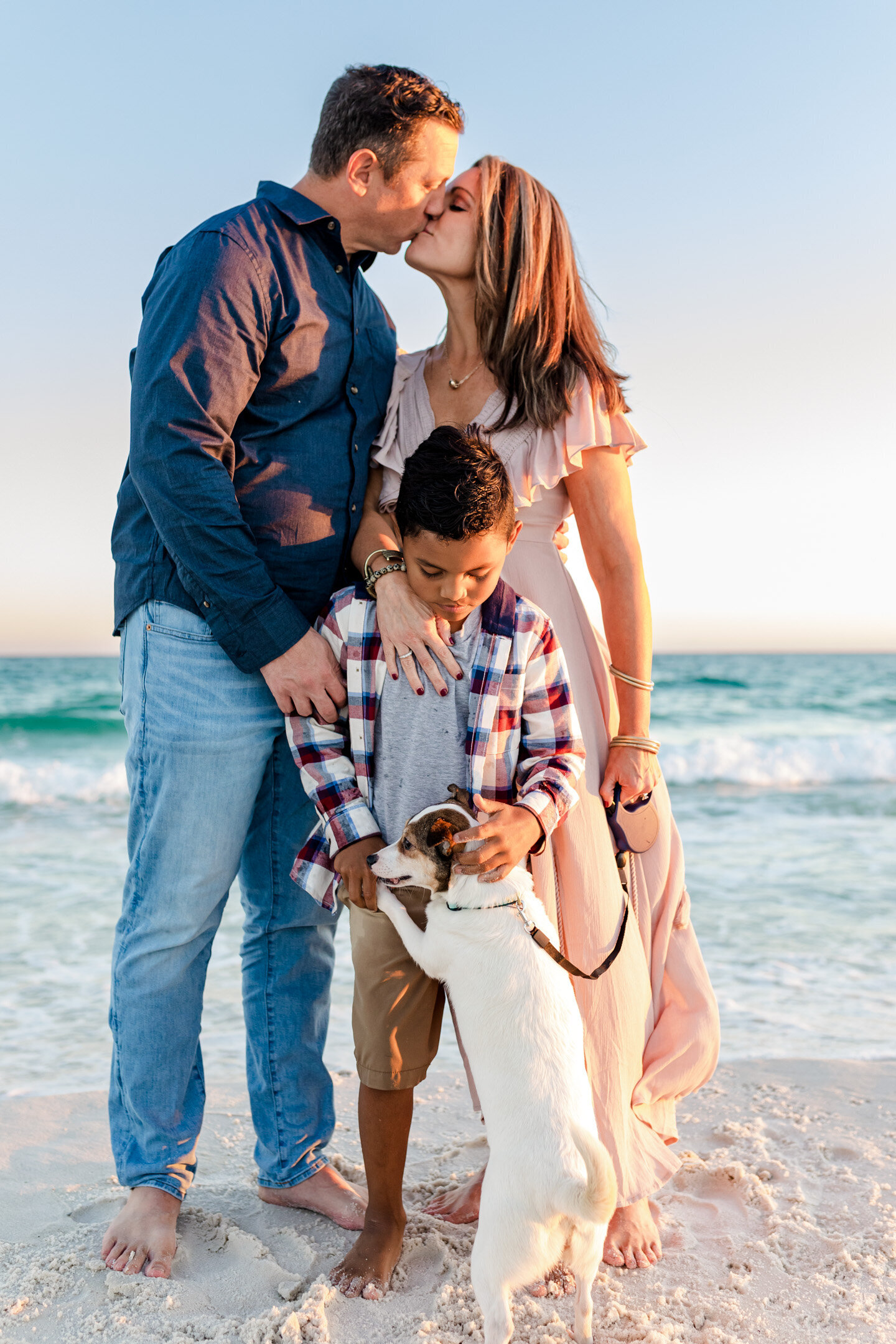 Pensacola Beach Photography at Pensacola Dog Beach East. Family portrait with family dog.