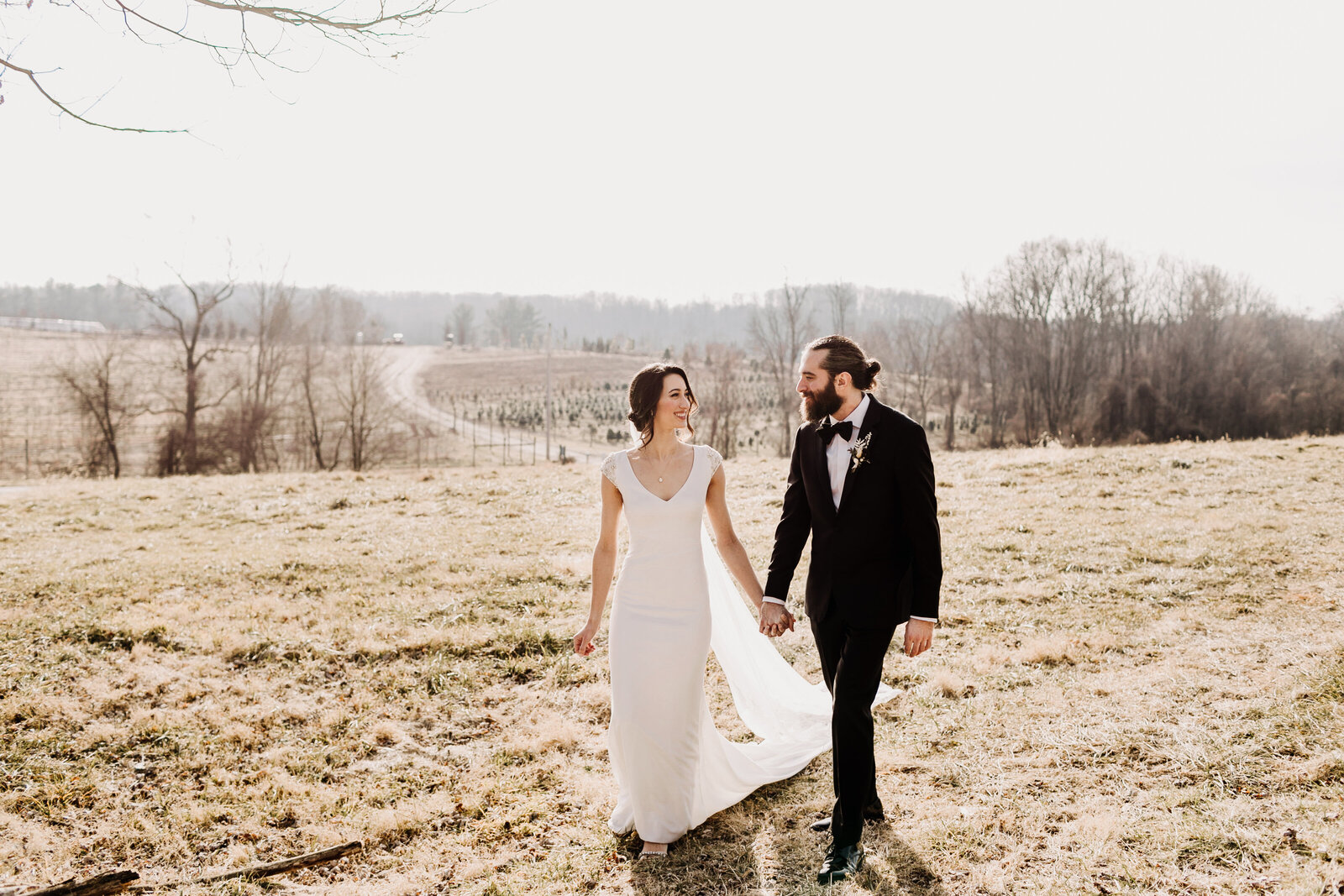 bride and groom field