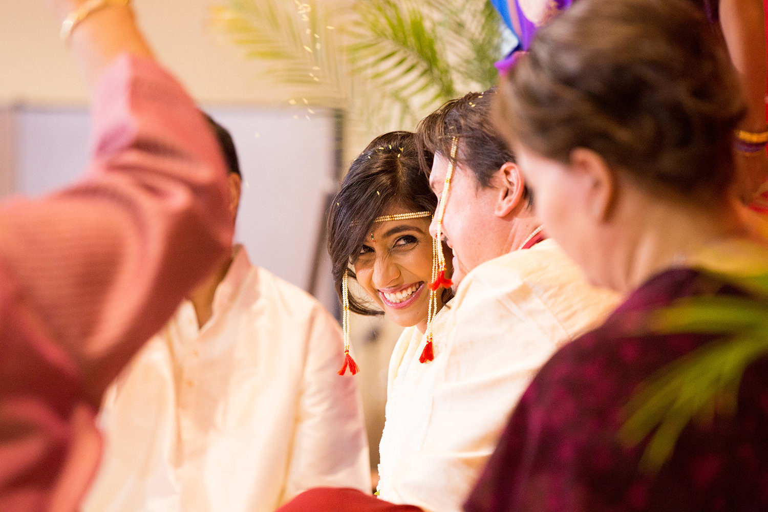 A moment of levity during a Hindu wedding ceremony