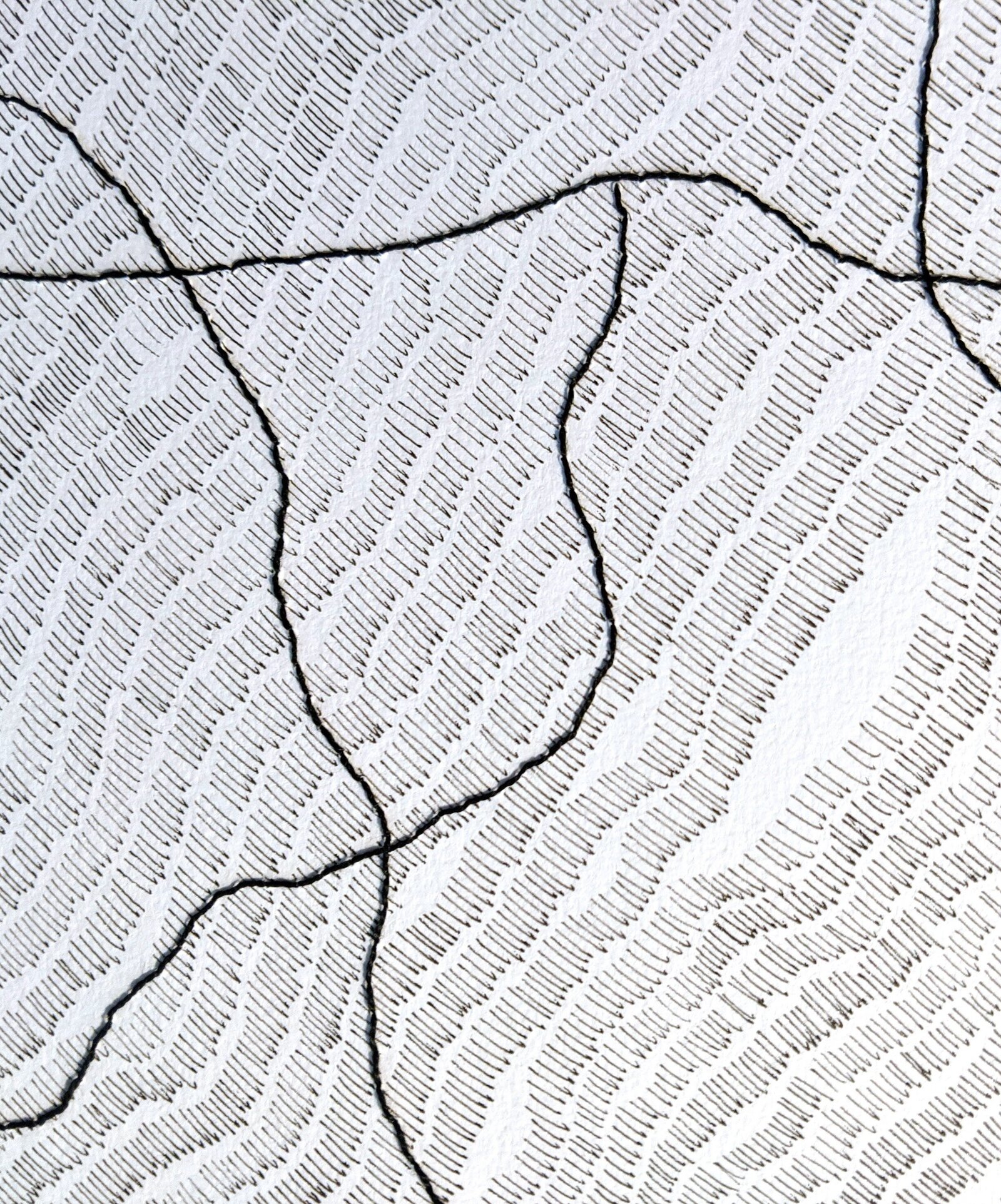 Black stem stitches over short, black pen marks on white paper. Art by Hannah de Keijzer.