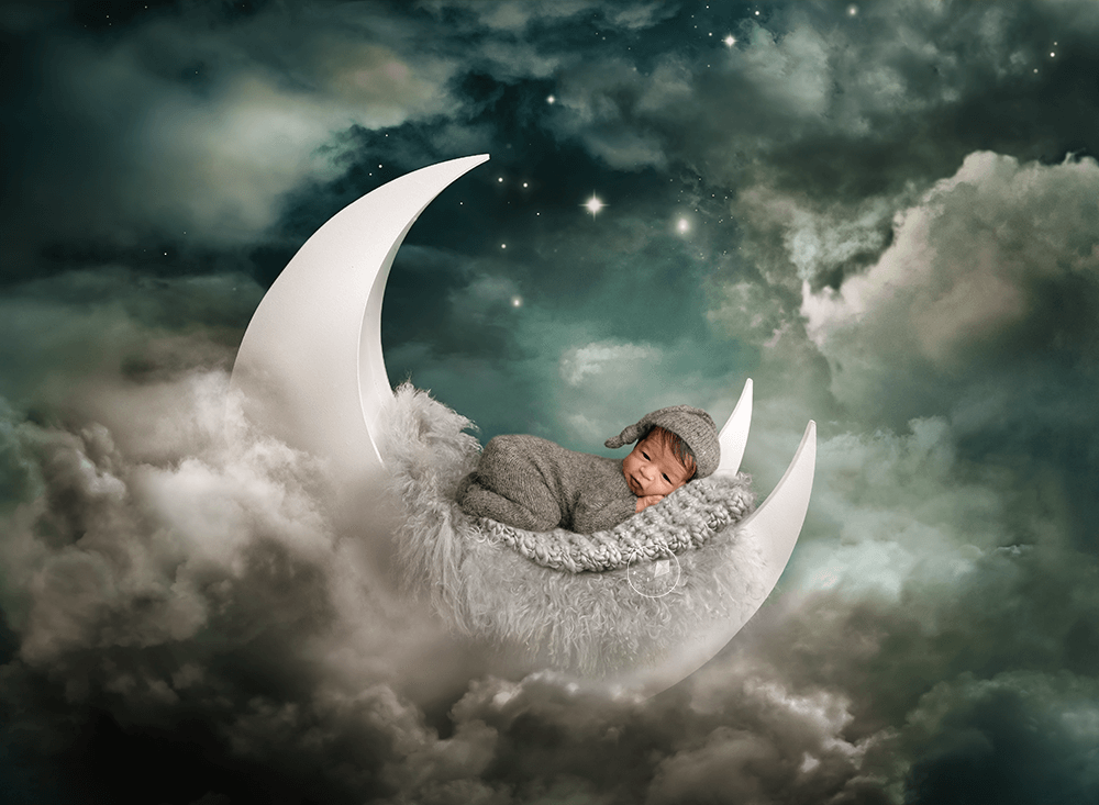 newborn session in Boca Raton of a boy on a moon