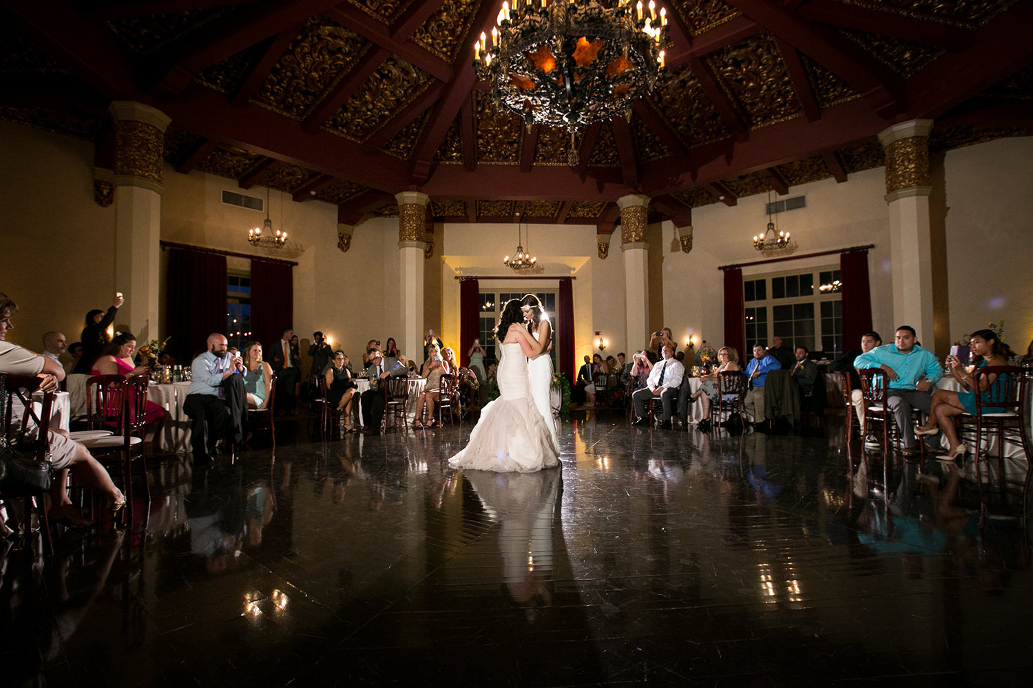 First Dance in an ornate and moody reception room | The El Cortez in San Diego