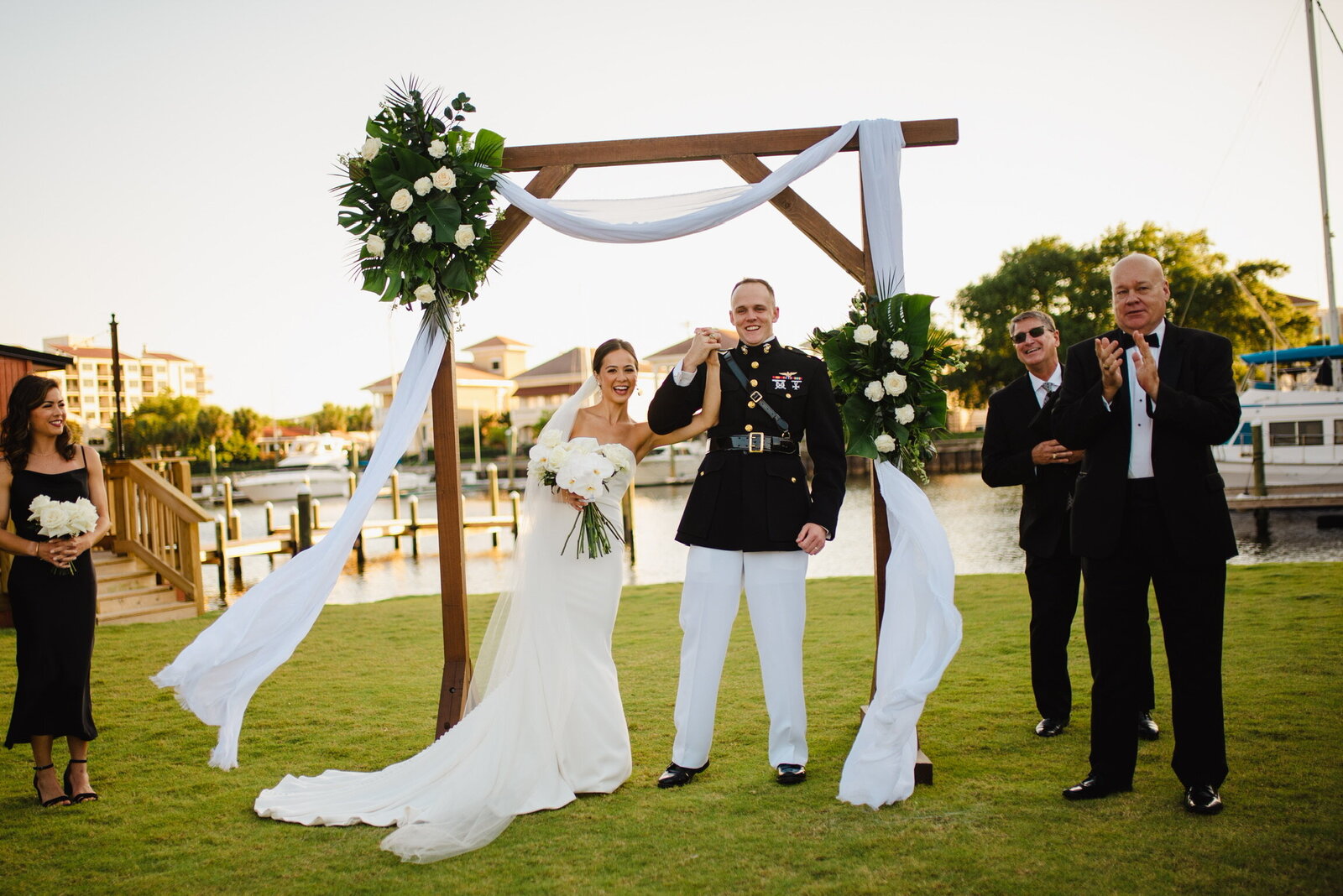 Just Just Married on the Waterfront Green at Palafox Wharf Pensacola, FL