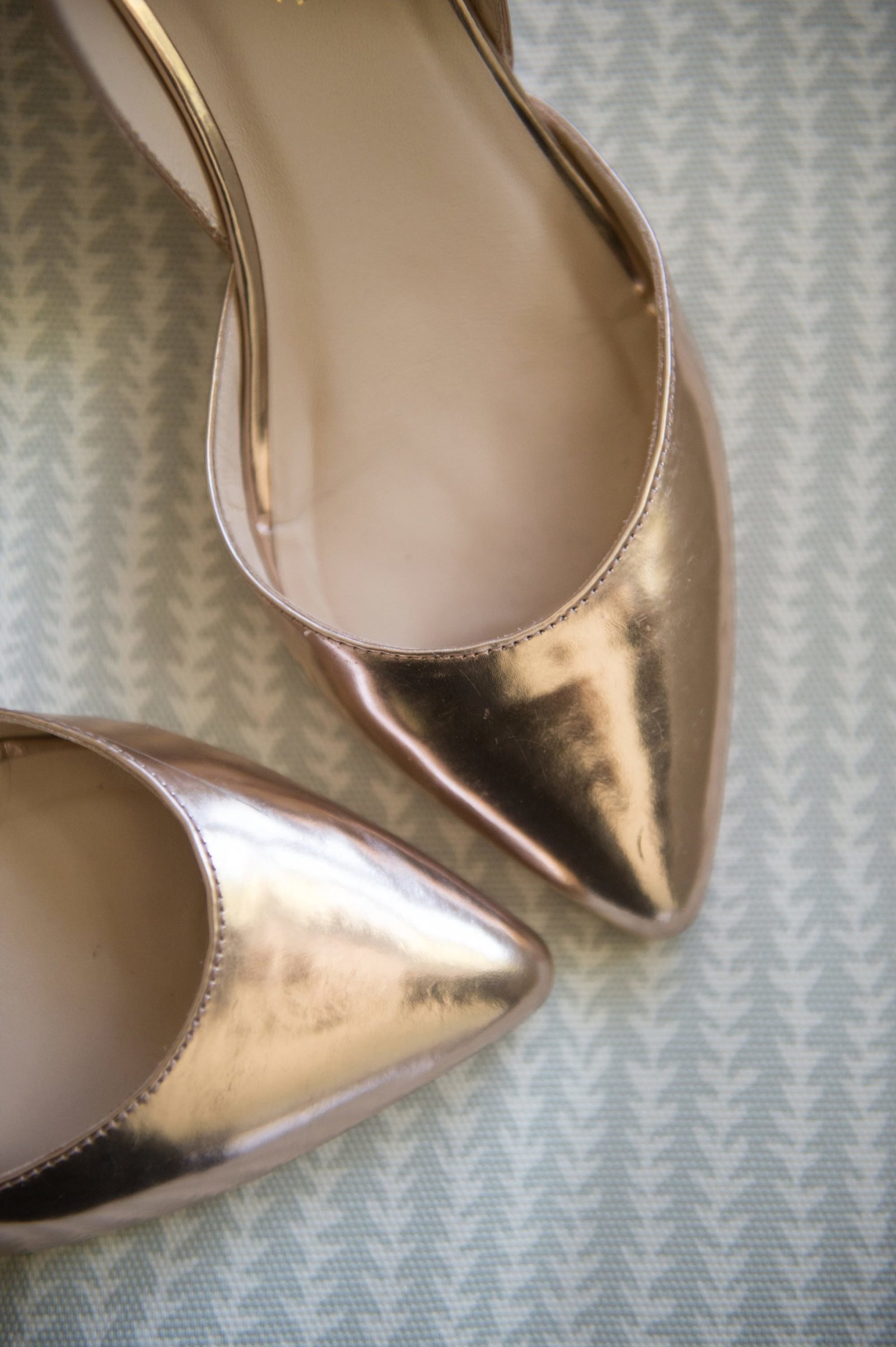 Gold flat wedding day shoes for home wedding in CT