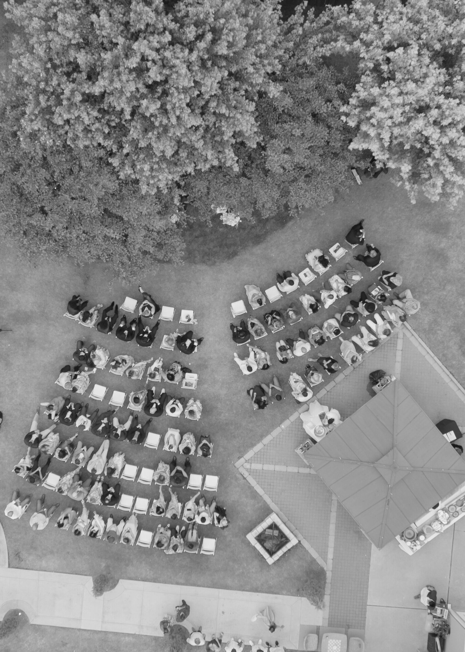 A drone shot of a wedding ceremony located in Dallas, Texas
