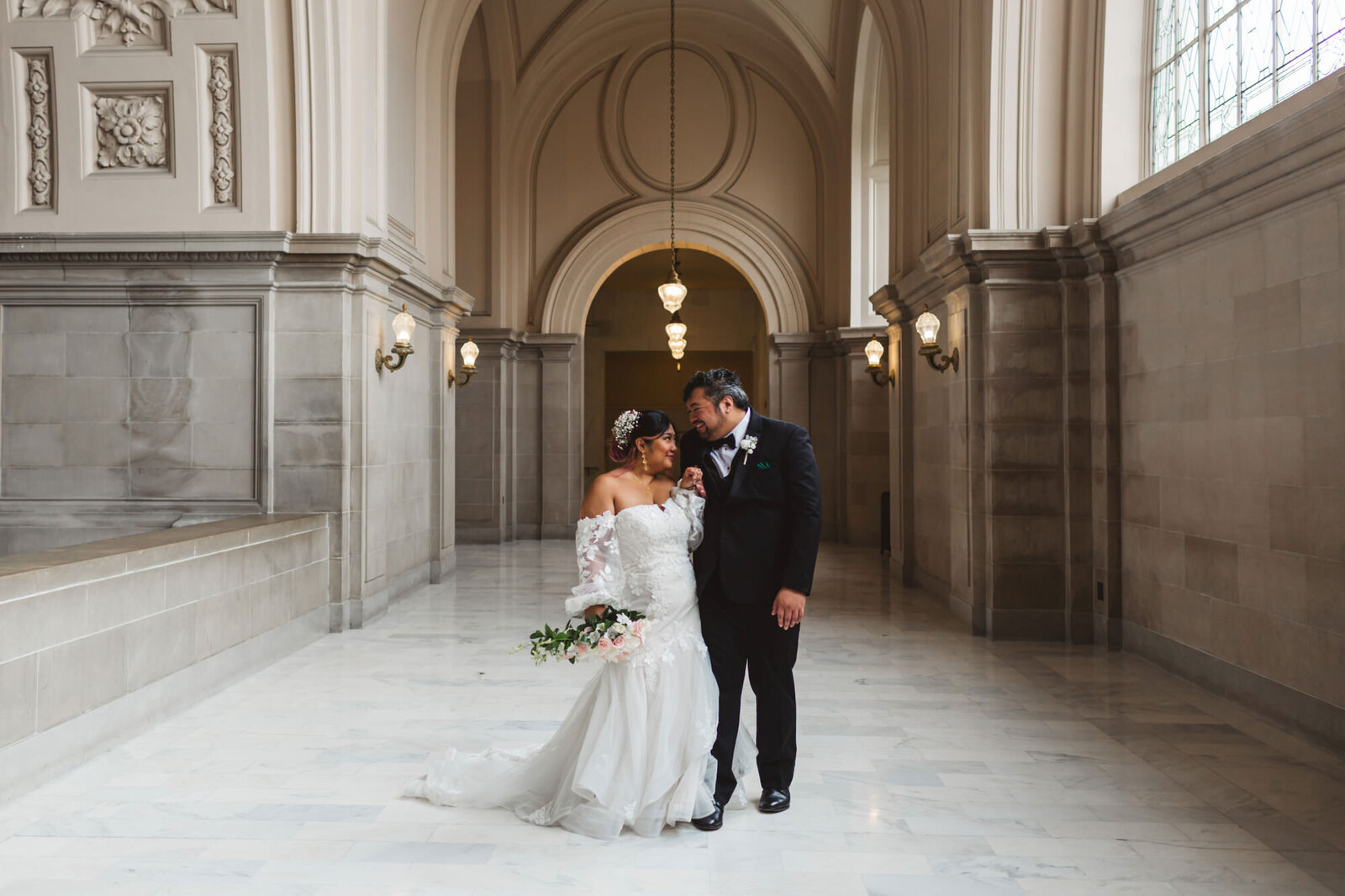 San Francisco City Hall wedding photos with bride and groom