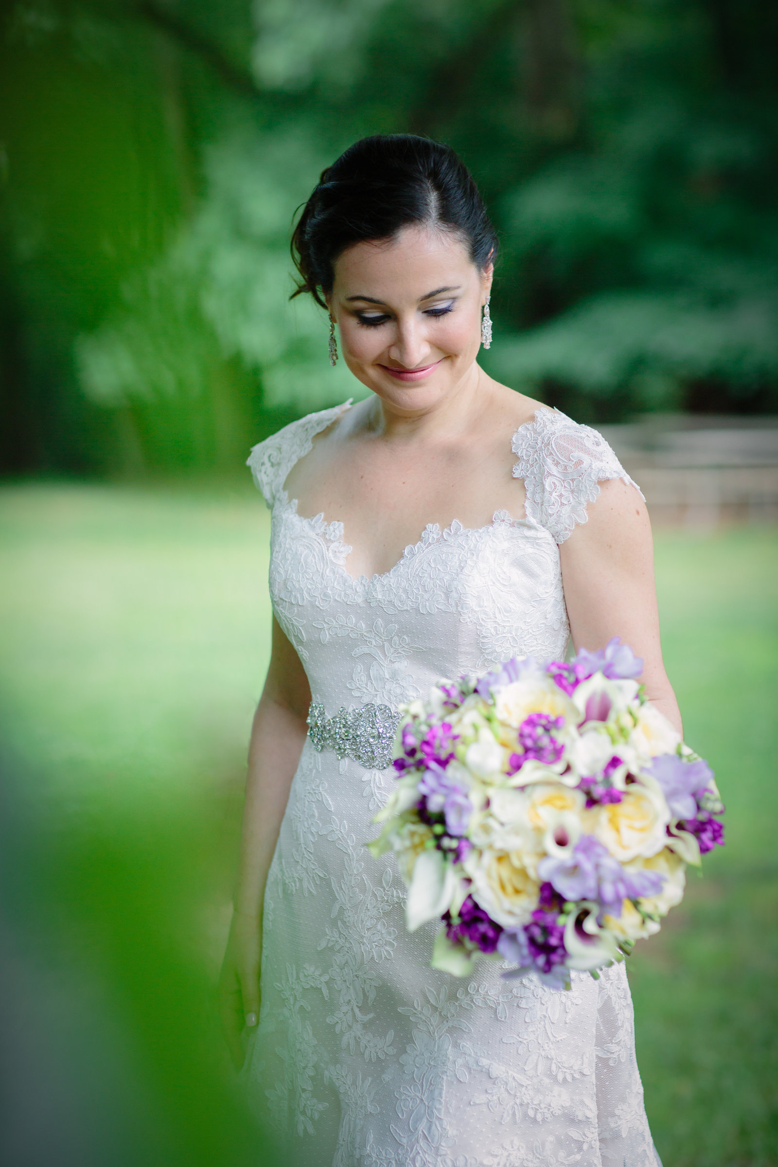 Lace Dress with purple flowers bride portrait