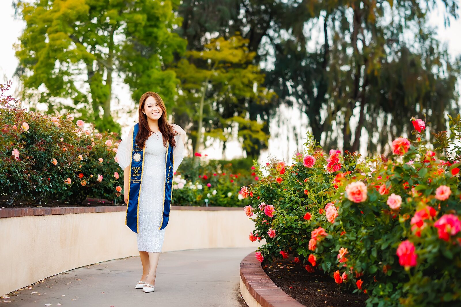 College graduate portrait at the Rose Garden at Balboa Park