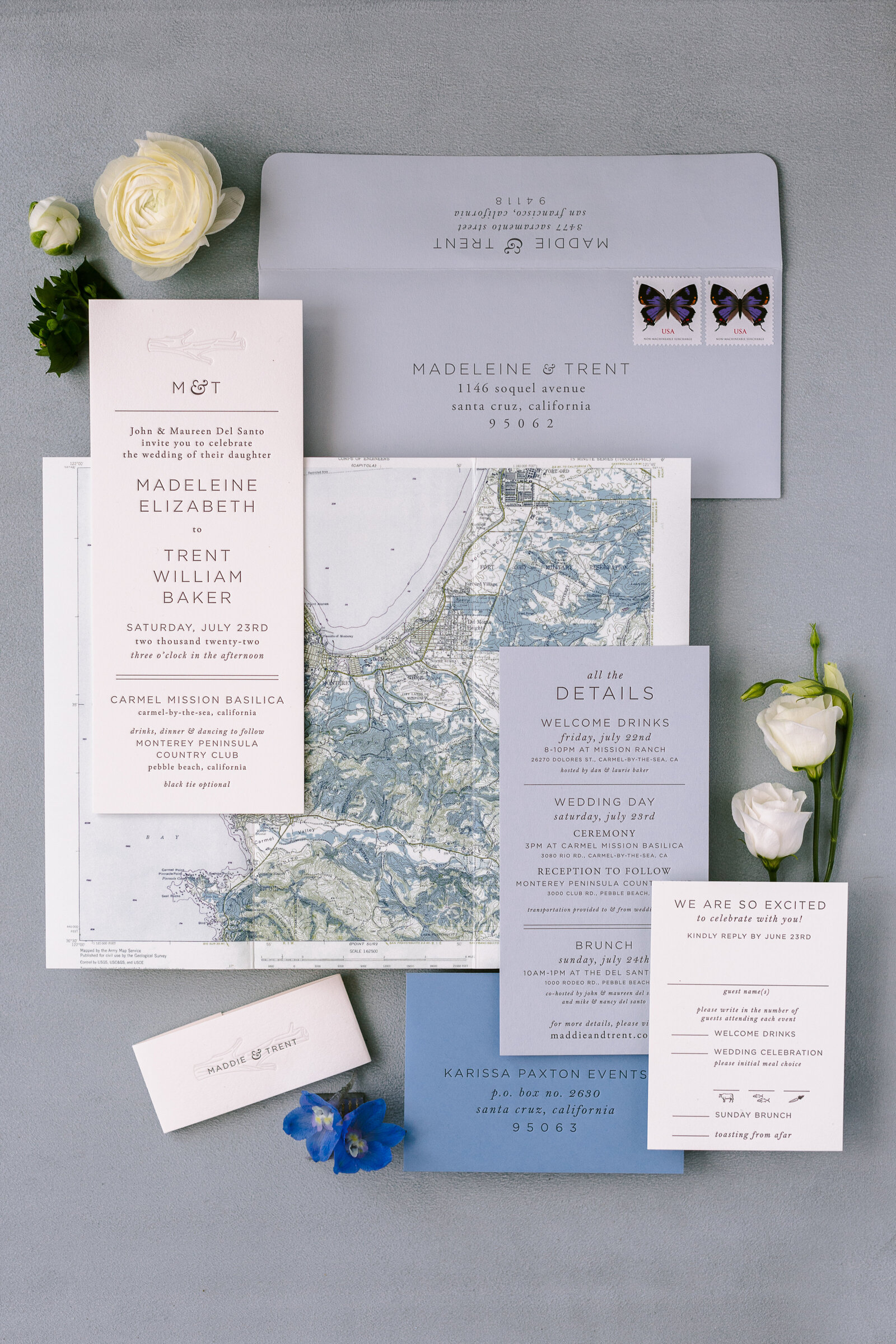 Invitations with a Map of the Monterey Bay