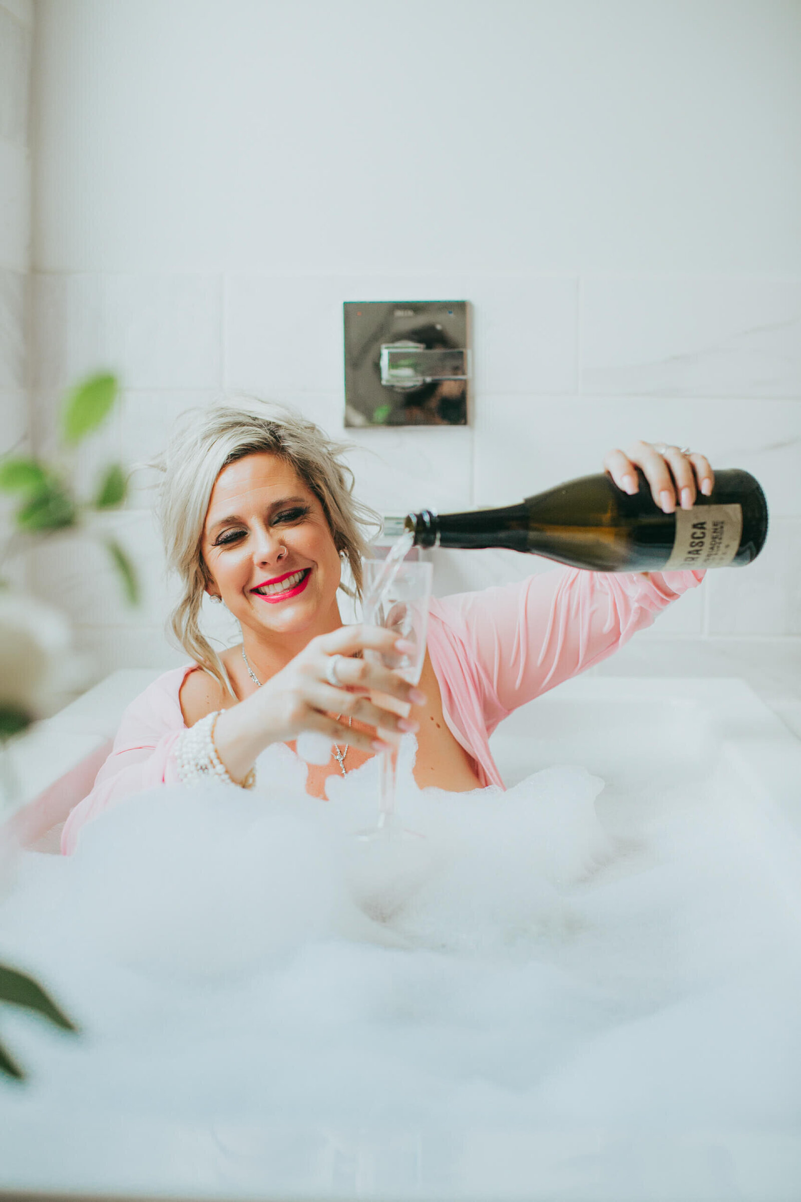 champagne bathtub in home boudoir pink lingerie