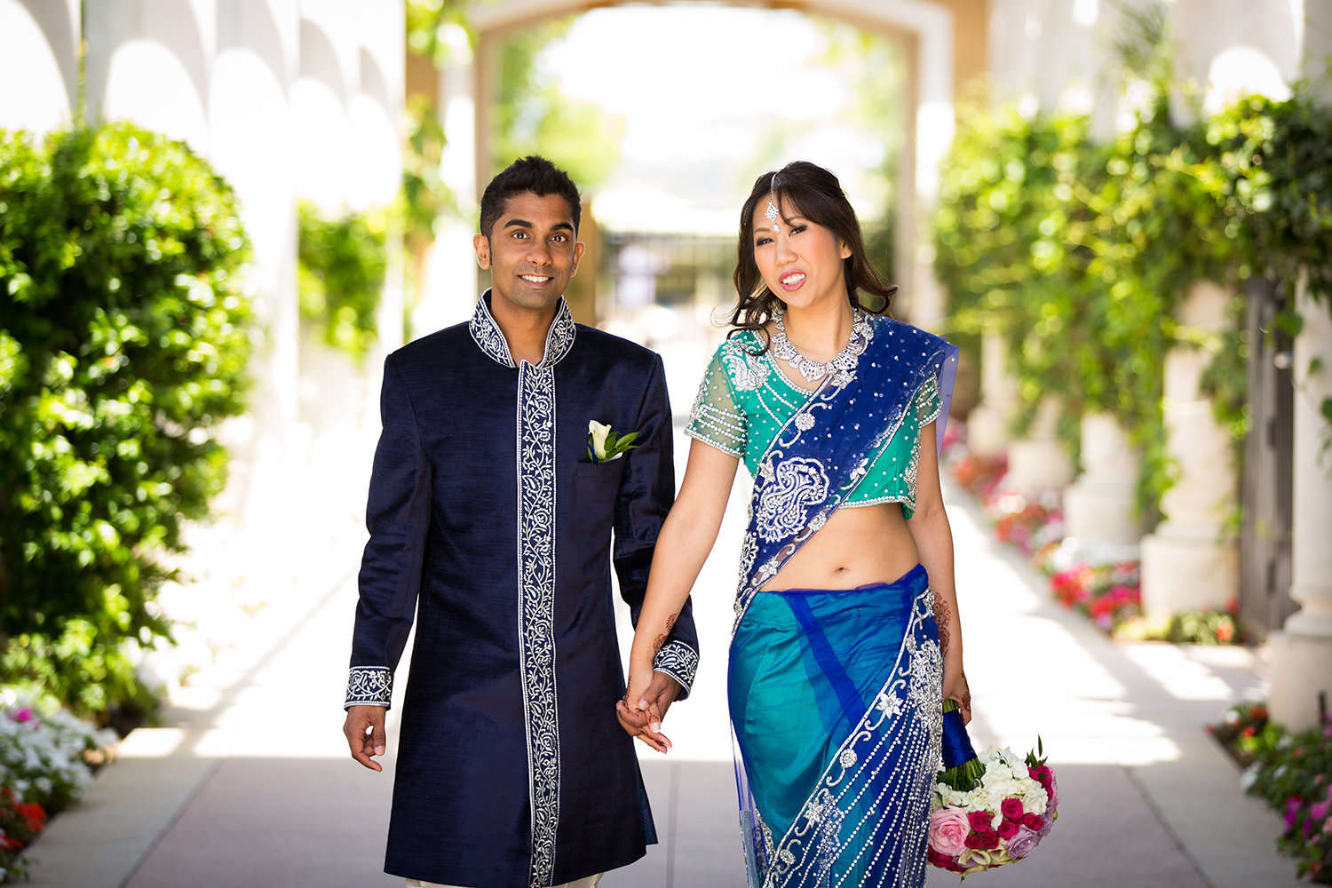 Bright Blue and Green Sari at a Hindu Wedding