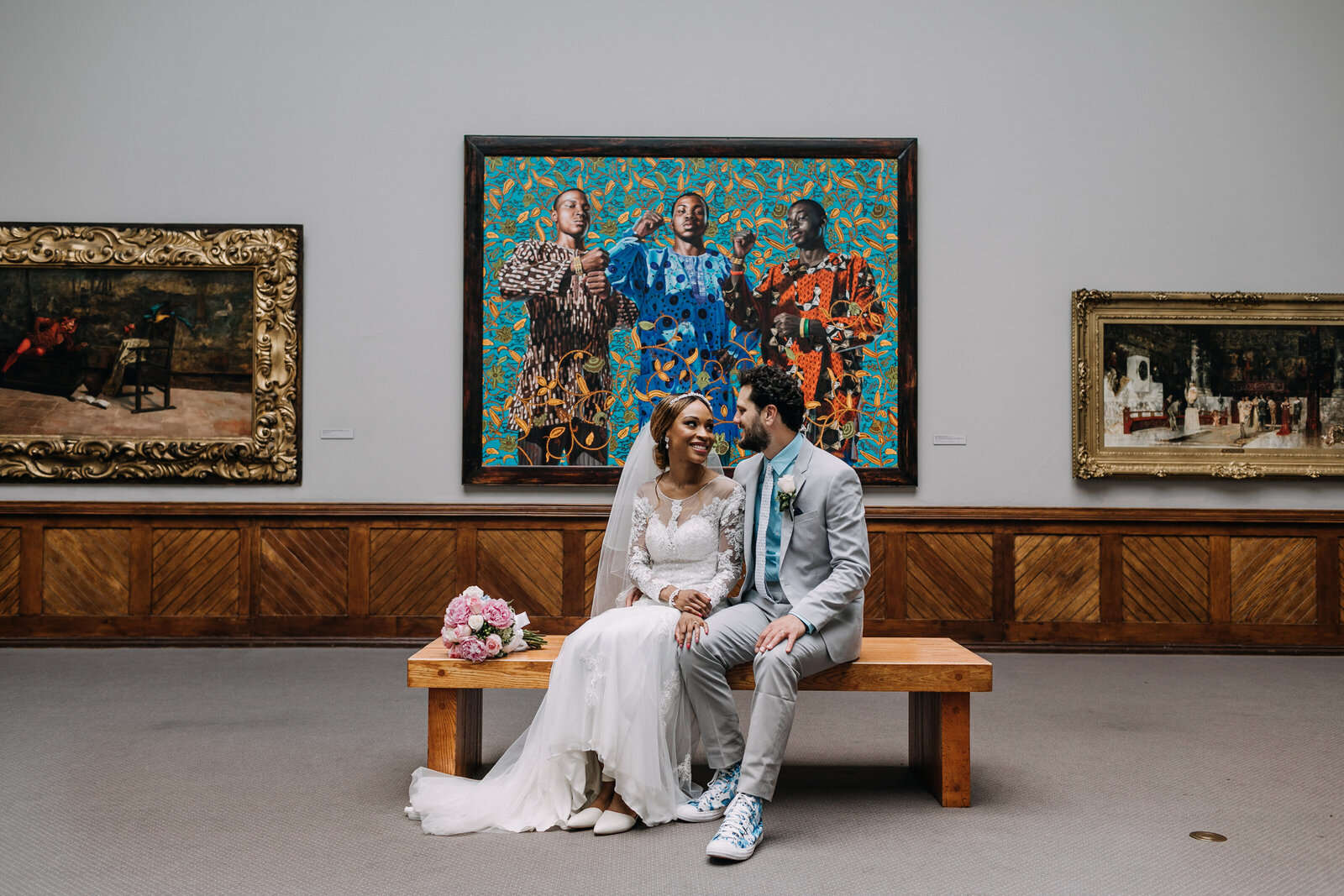 couple in pafa gallery with modern painting