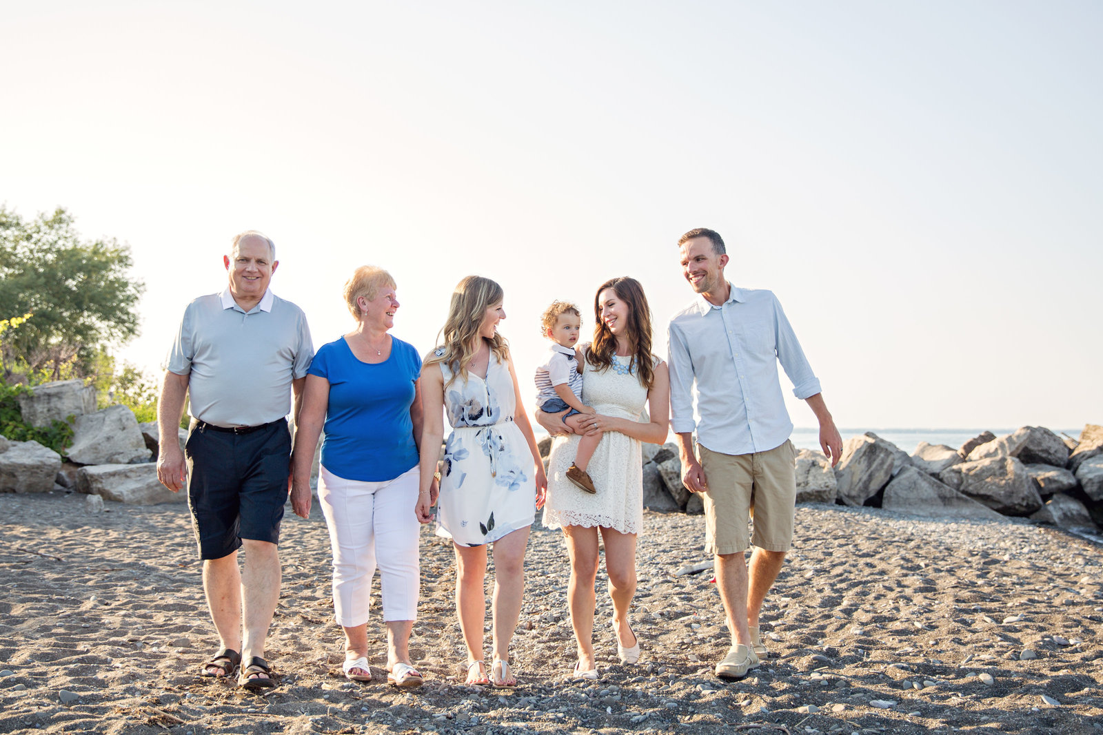 family photo walking beach