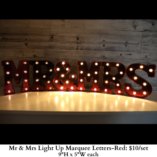 Mr & Mrs Light Up Marquee Letters-Red-643