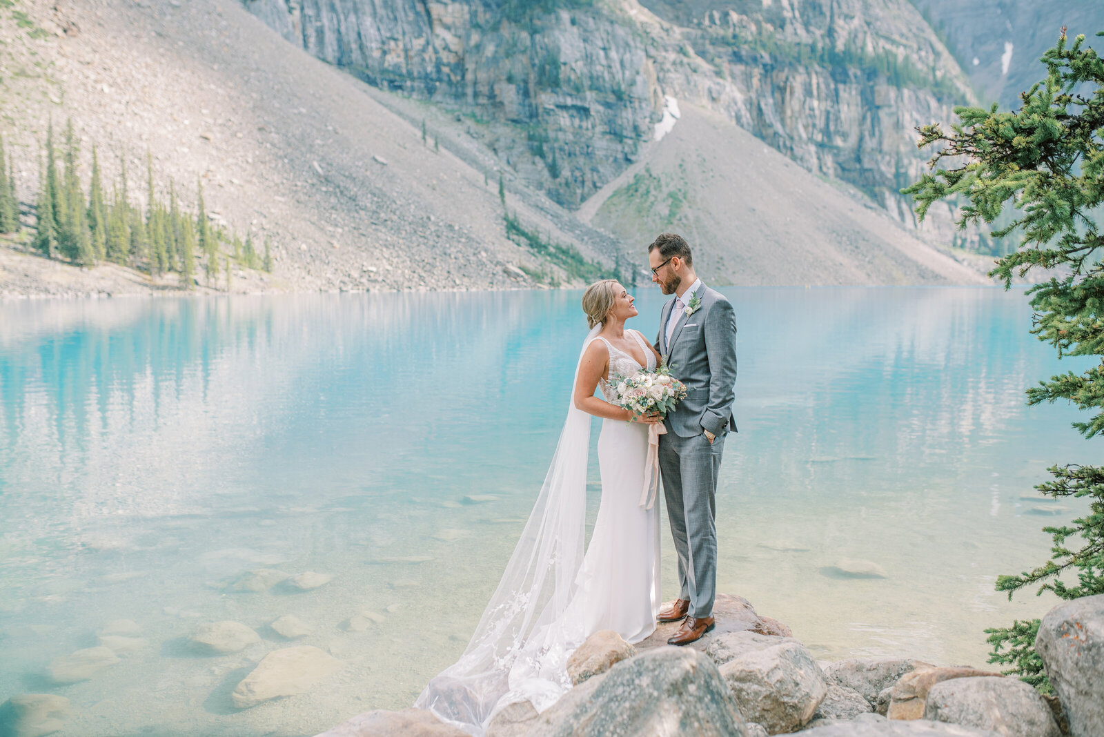Bride and Groom and Moraine Lake