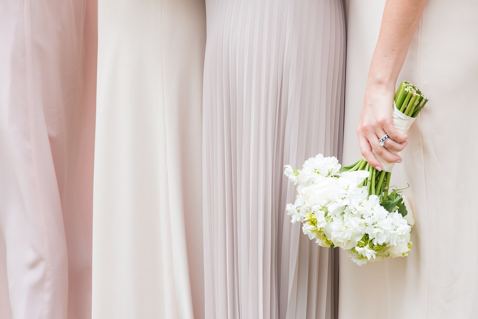 Blush Bridesmaids Dresses with White Bouquet Photo
