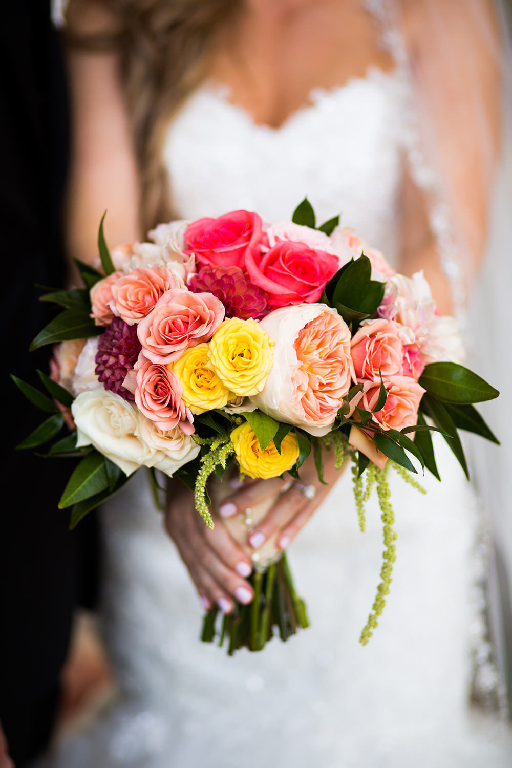 bride bouquet with pink and blush flowers