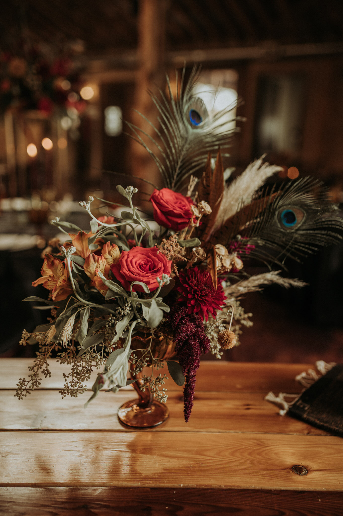 rustic elegant wedding fall flowers on table
