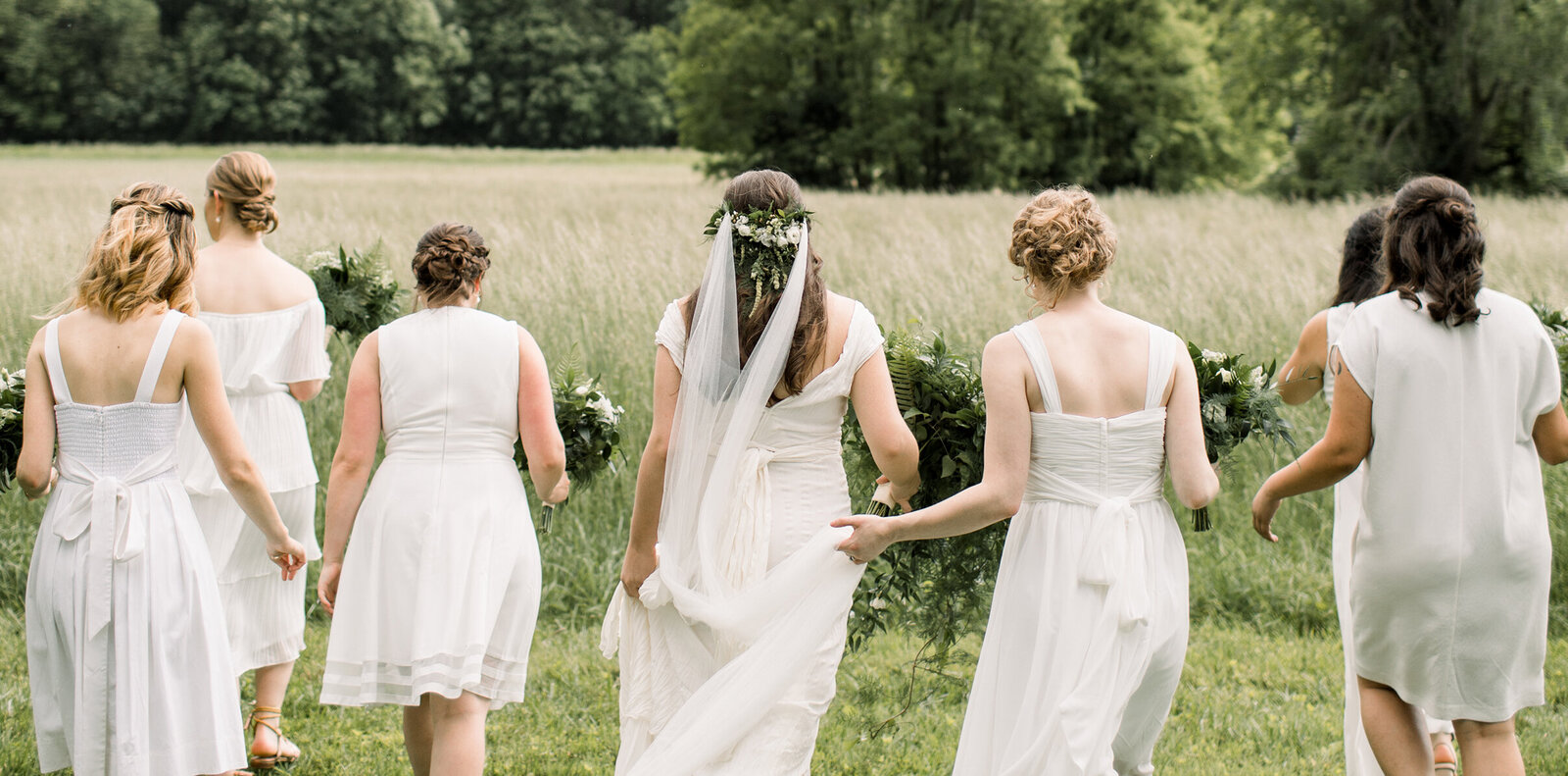 bridesmaids all in white at springton manor farm