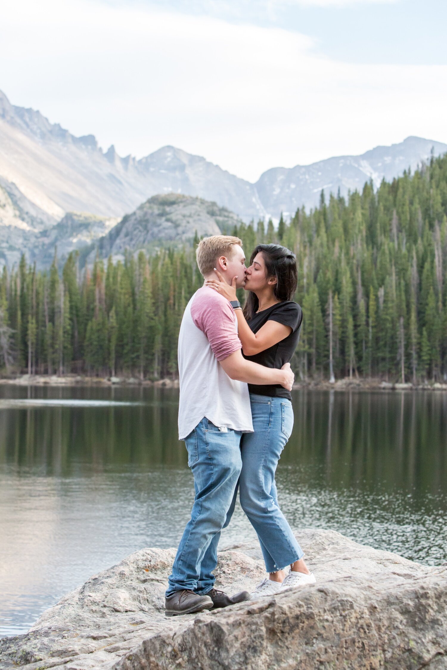 Couple portraits at Dream Lake in Rocky Mountain National Park