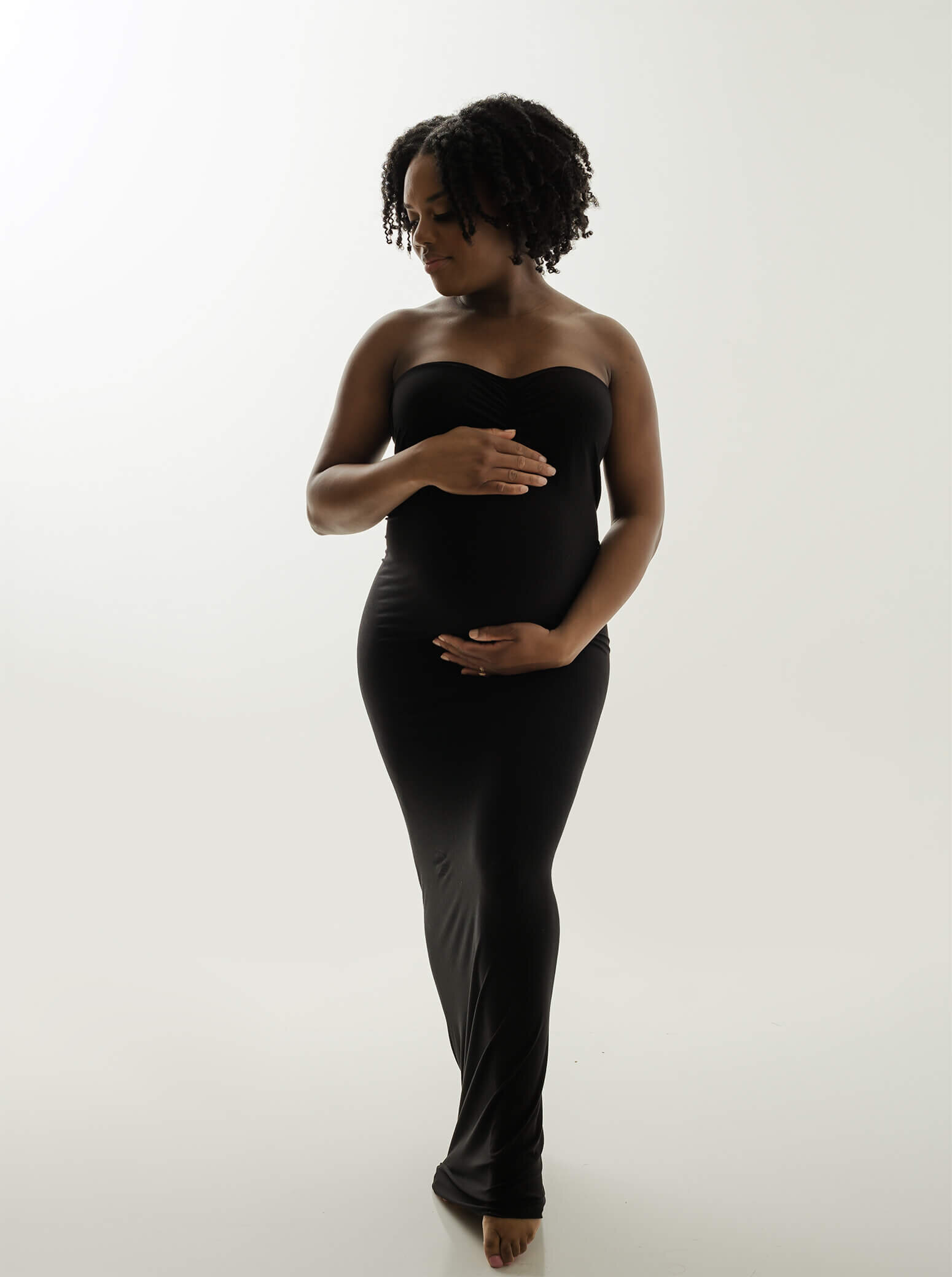 black strapless maternity gown