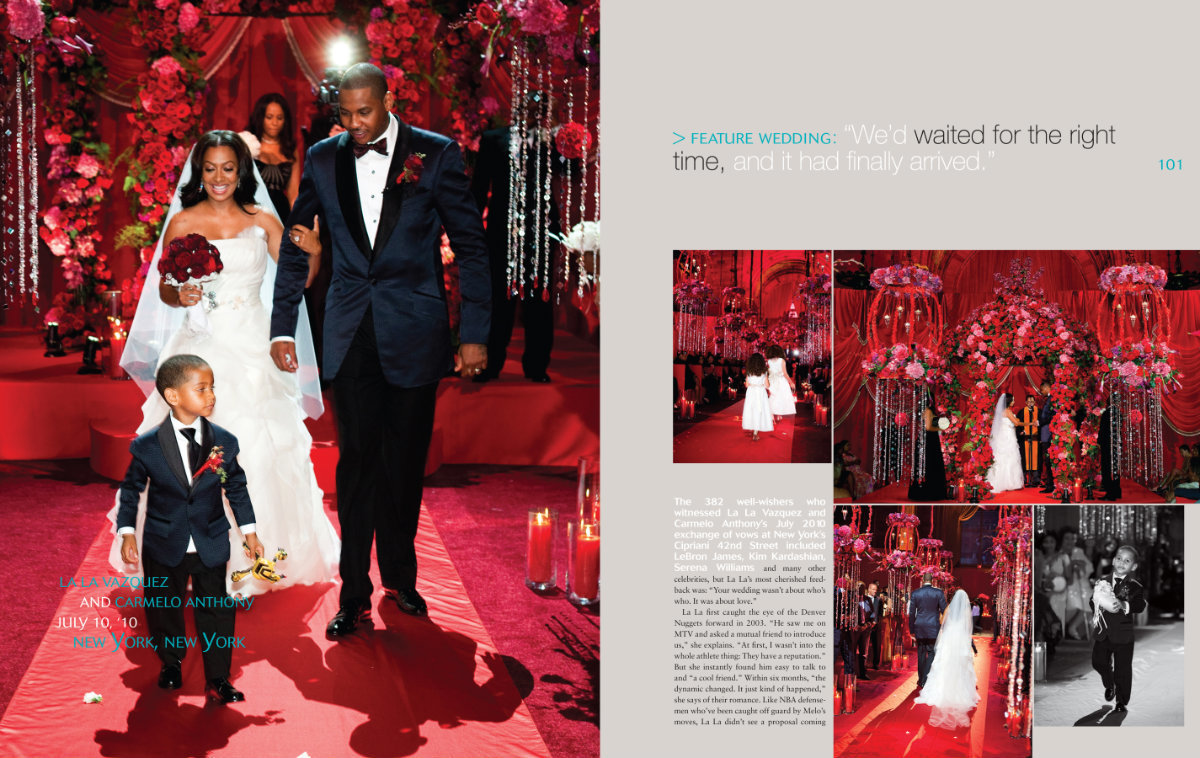 We are so happy to share the wedding of La La Vazquez and Carmelo Anthony at Cipriani's on 42nd Street, in NYC in Grace Ormonde Wedding Style Magazine Spring/Summer 2011 issue. This was another over-the-top wedding by Party Planner, Mindy Weiss and designed by Ed Libby Events did the most amazing job with the decor. La La Vazquez and Carmelo Anthony's wedding was featured on a VH1 series and the show is called Full Court Wedding. Click here for a list of vendors.