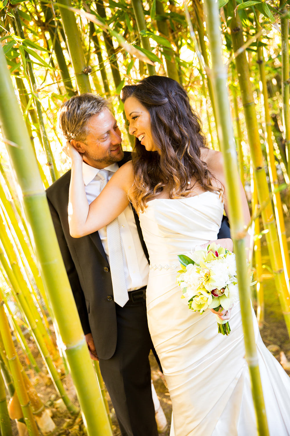 bride and groom in bamboo field