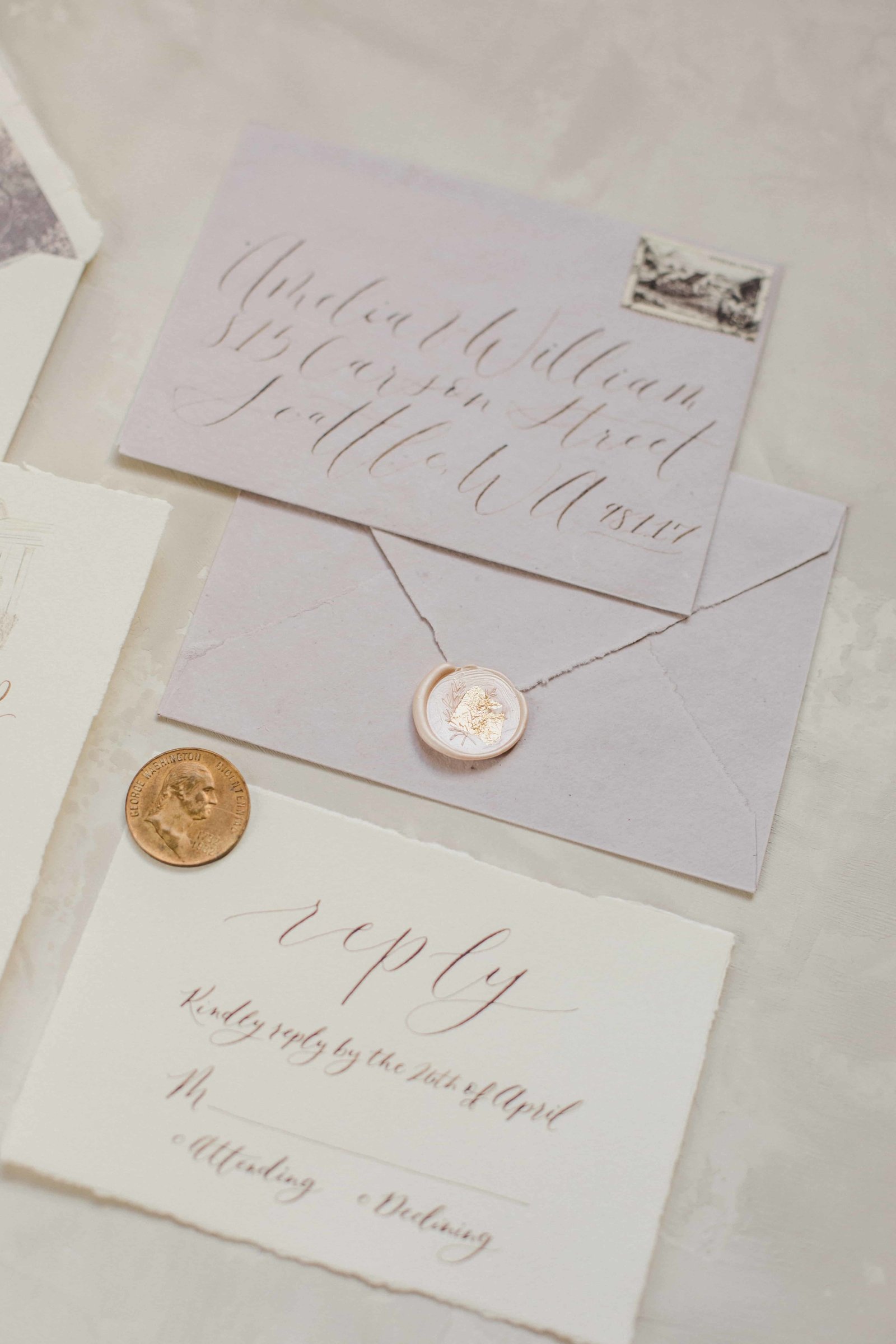 seattle calligraphy wedding invitations wax seals-min