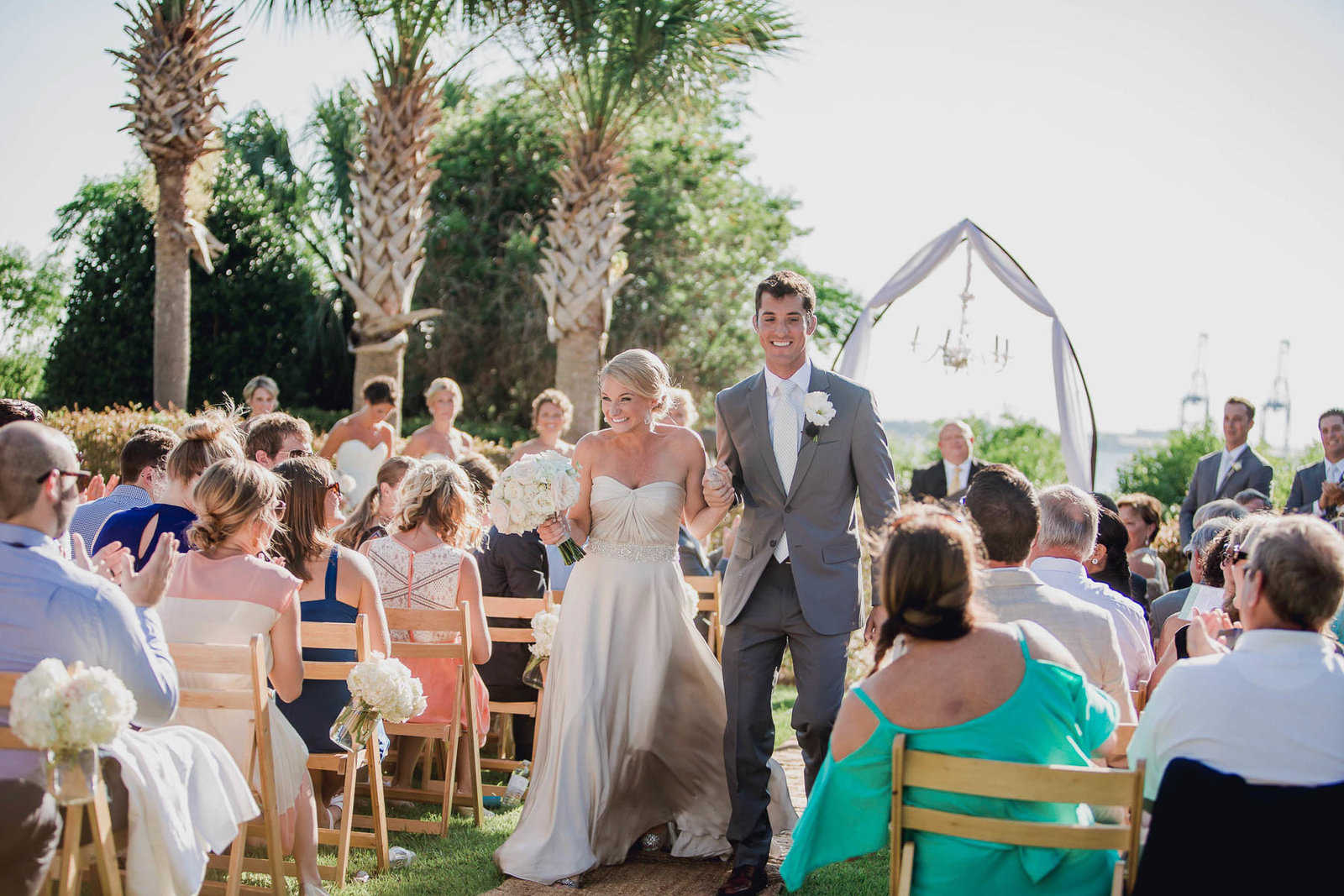 Bride and groom walk down the aisle, Harborside East, Mt Pleasant, South Carolina