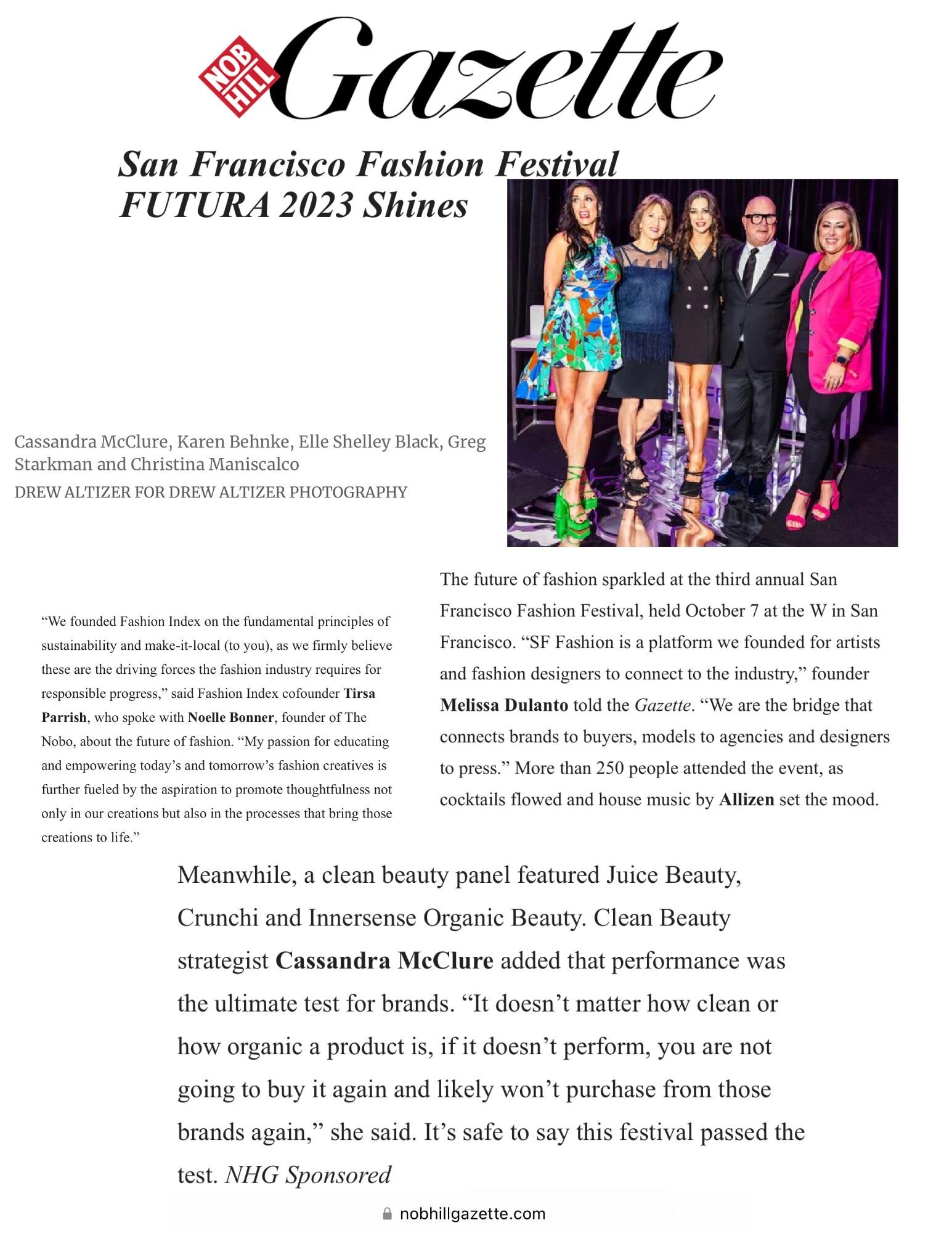 Gazette article featuring Cassandra McClure on SF Fashion festival