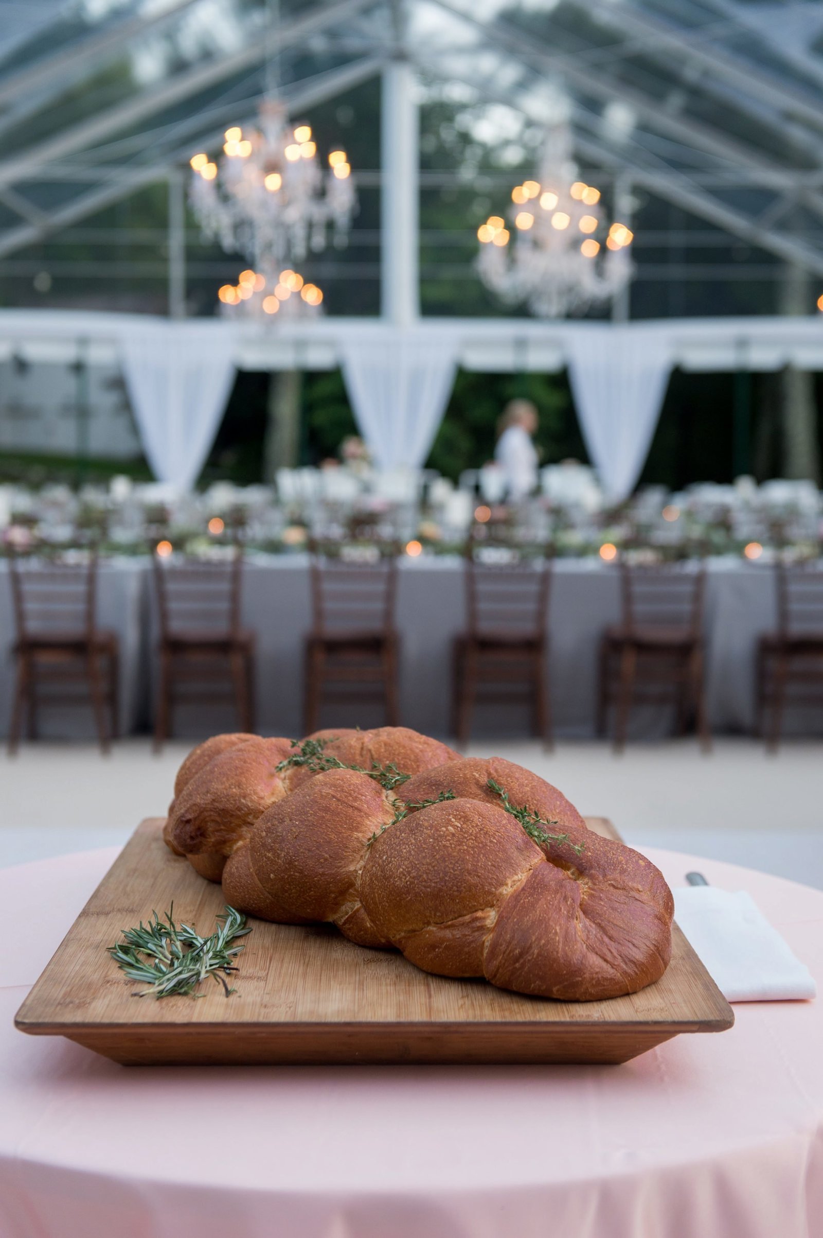 Clear top tented wedding challah bread in Washington, CT