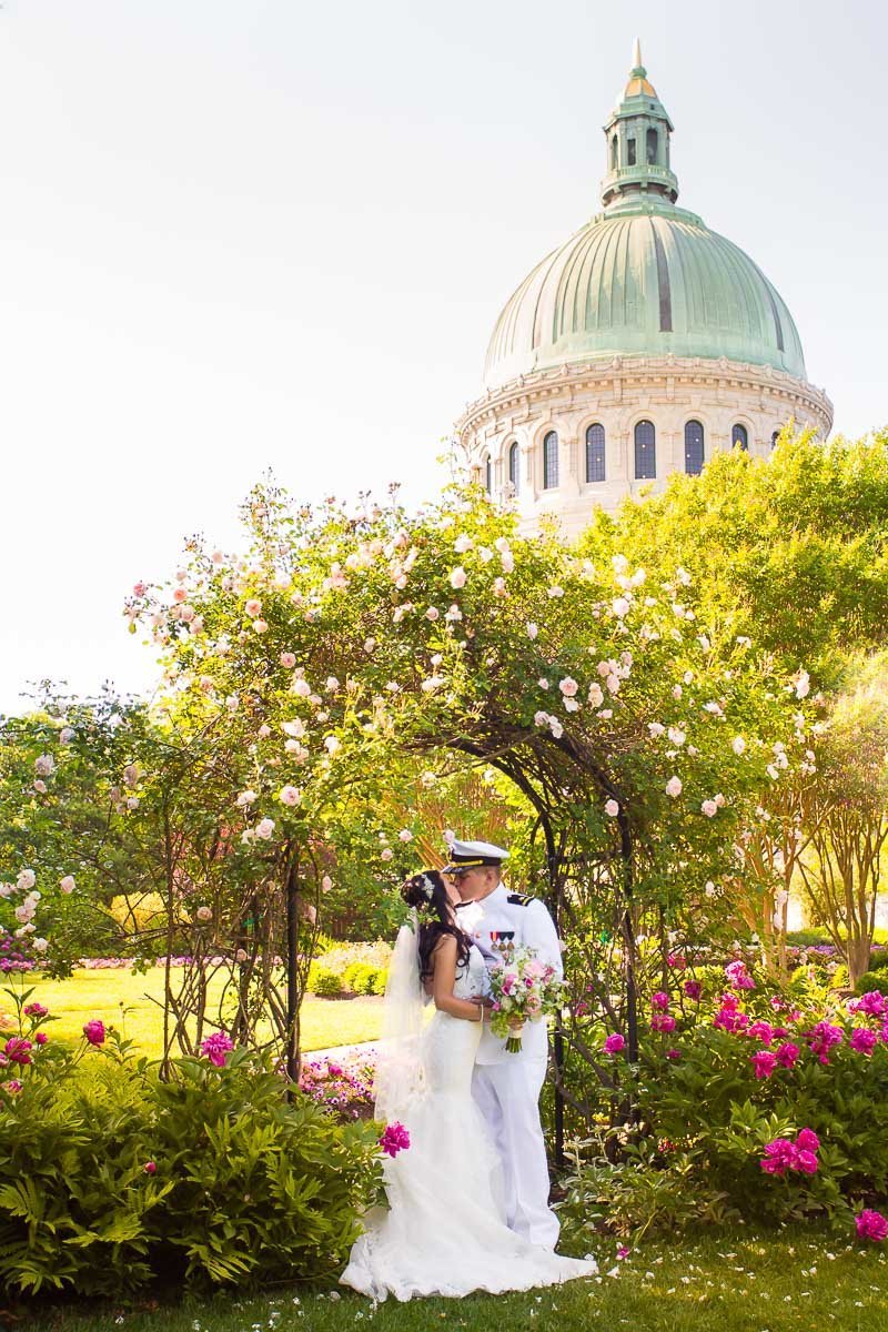 photo from wedding at usna naval academy with chapel dome