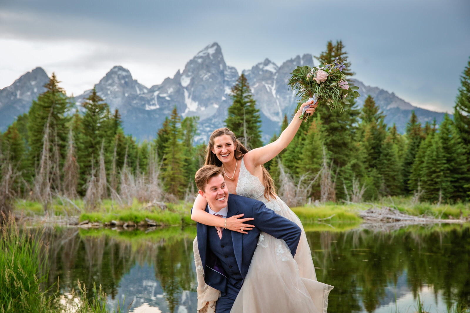 Jackson Hole photographers capture bride and groom celebrating recent wedding