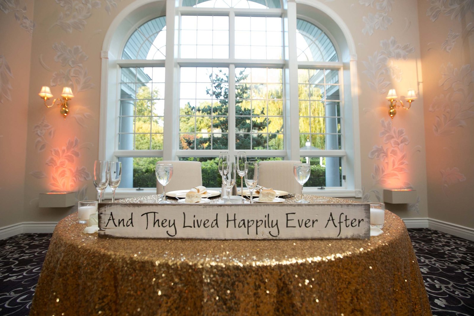 Bride and groom table at The Estate room at East Wind