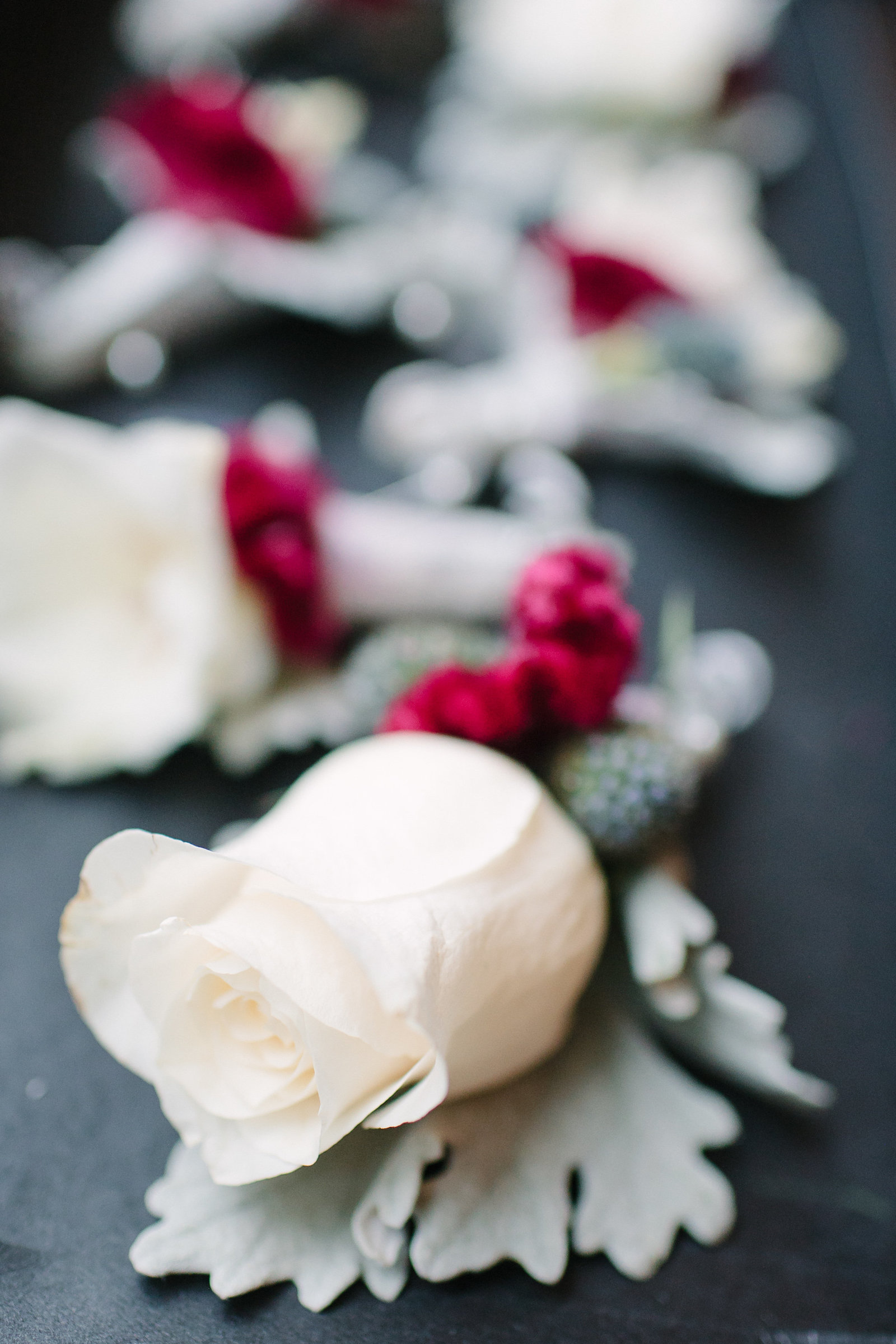 Boutonniere Wedding - White Roses with Red