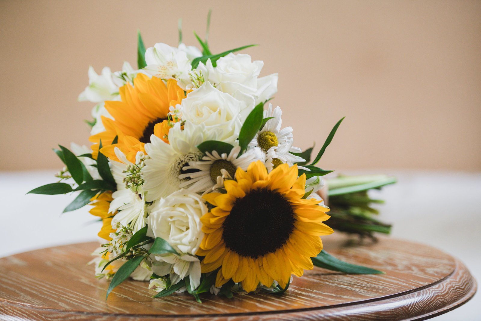 photo of bouquet on table from wedding at Three Village Inn