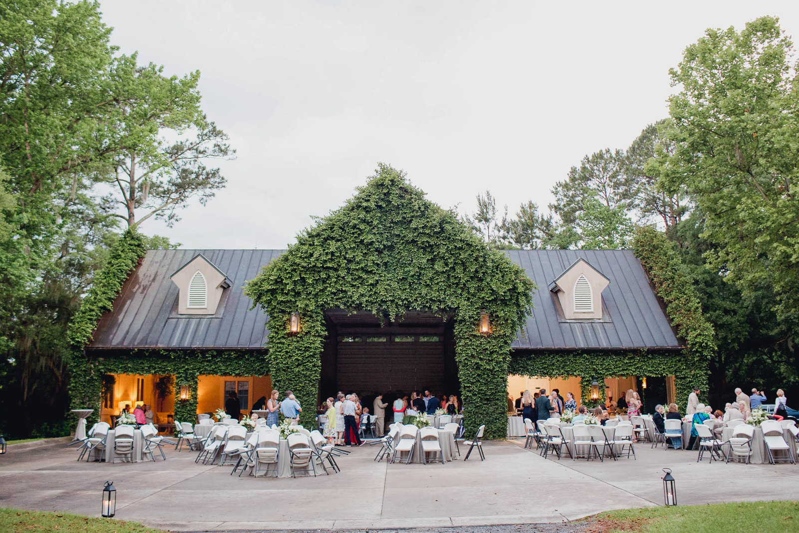 Guests mingle at reception, Old Wide Awake Plantation, Charleston, South Carolina