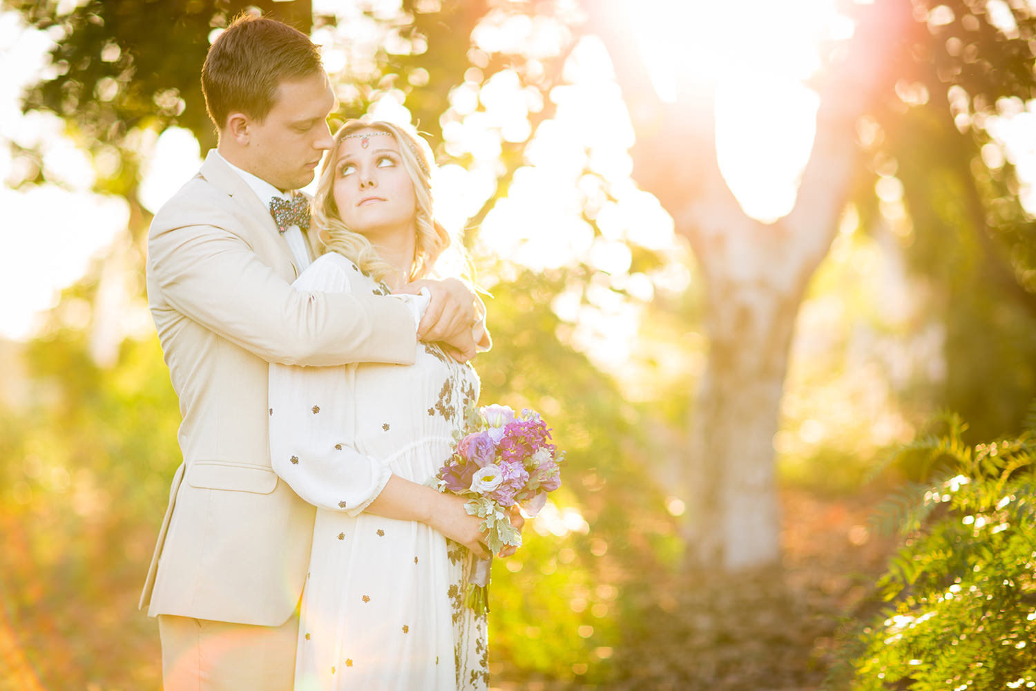 amazing light with bride and groom