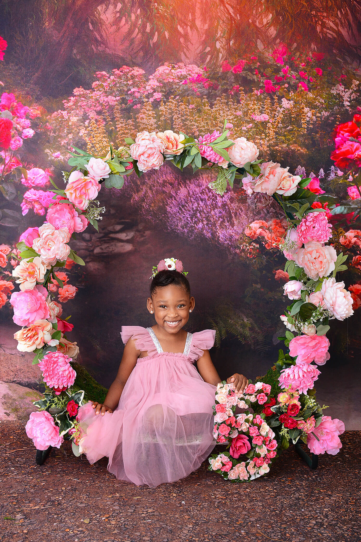 girl smiles at her 5th birthday fairy themed shoot