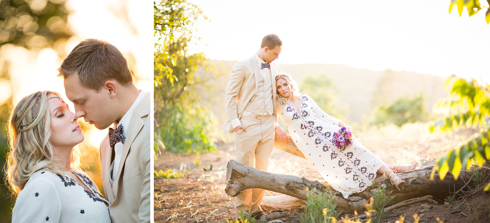 sunset lighting with bride and groom