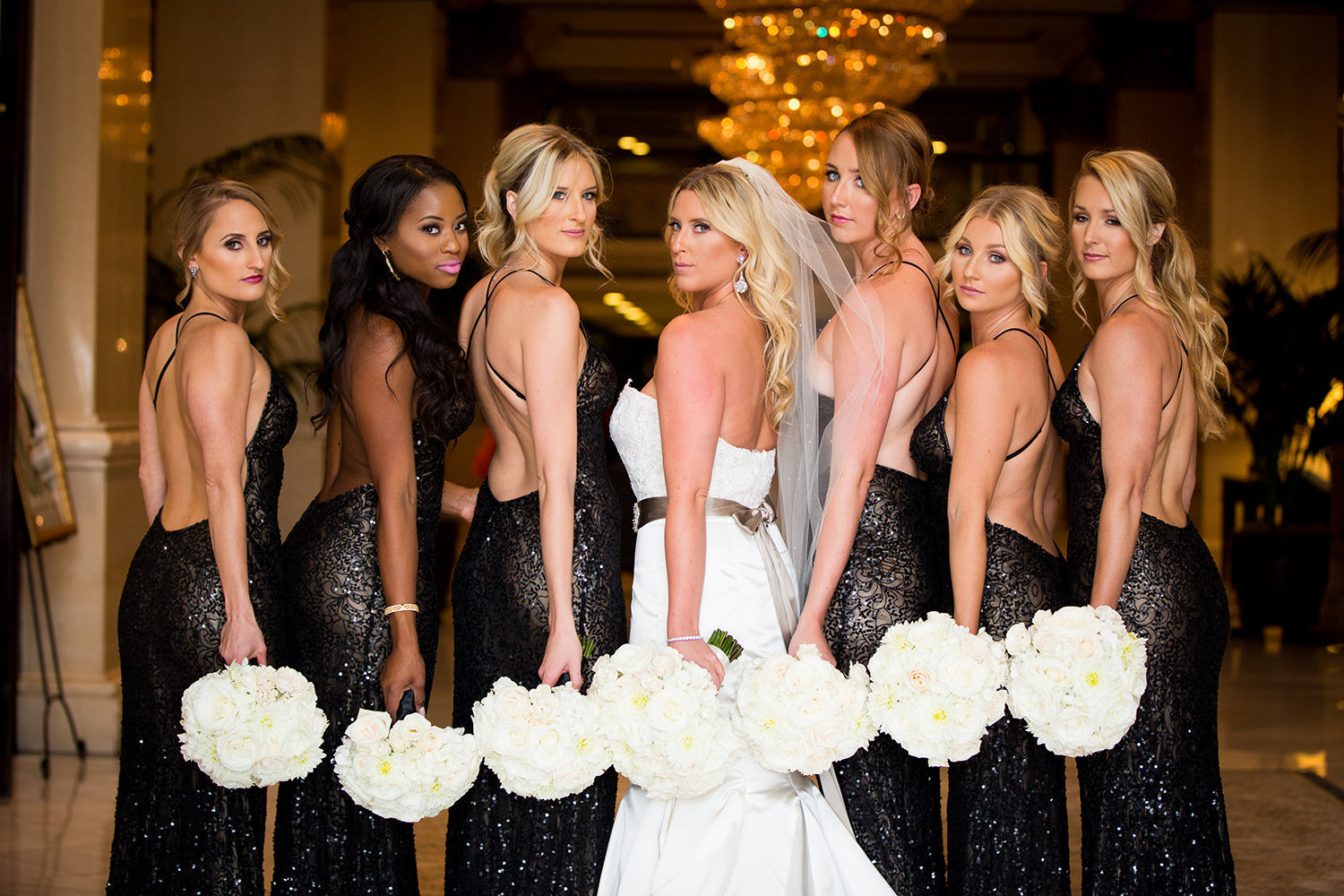beautiful bridesmaids image in black dresses at us grant hotel
