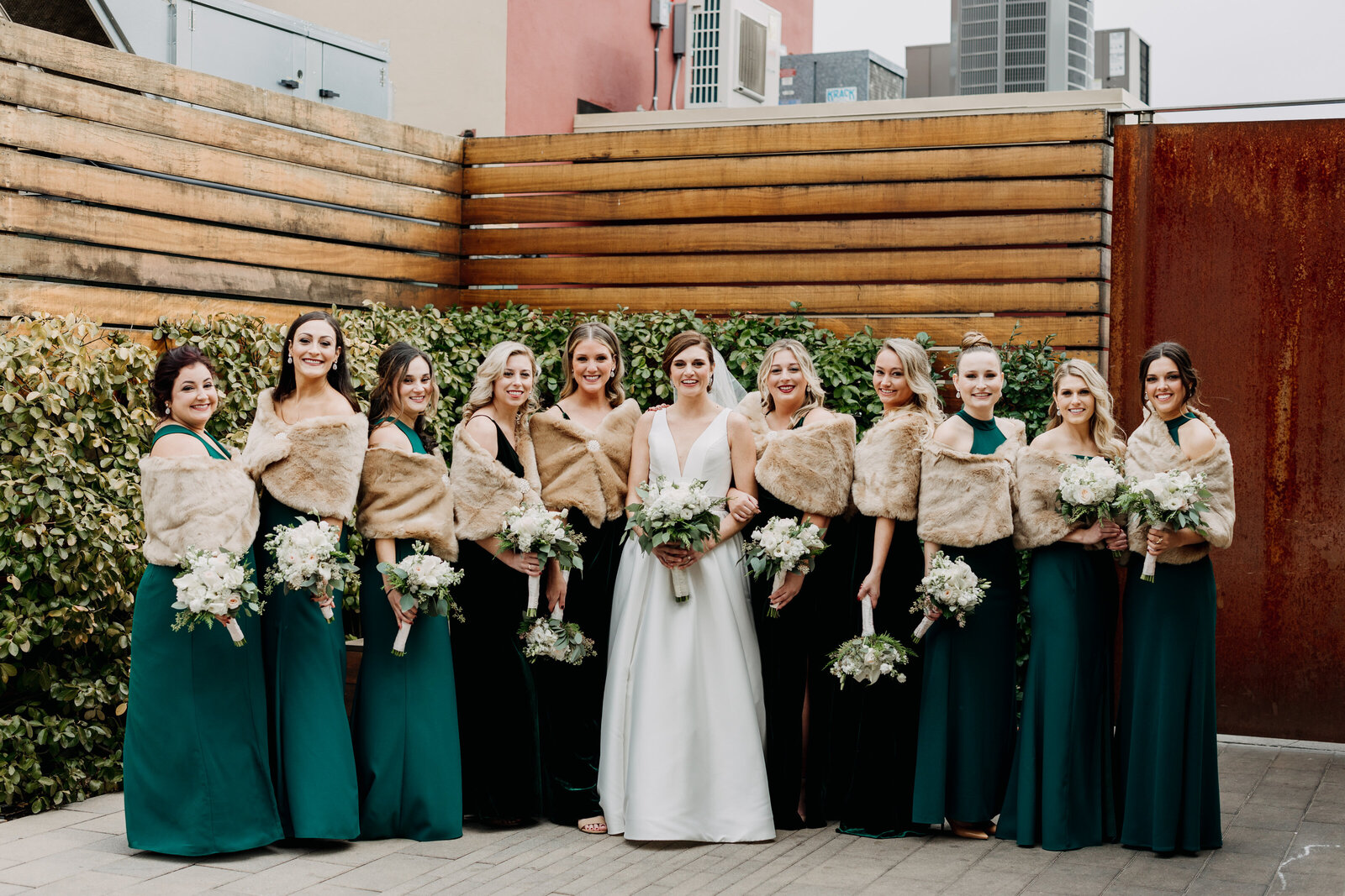 bridesmaids green winter dresses