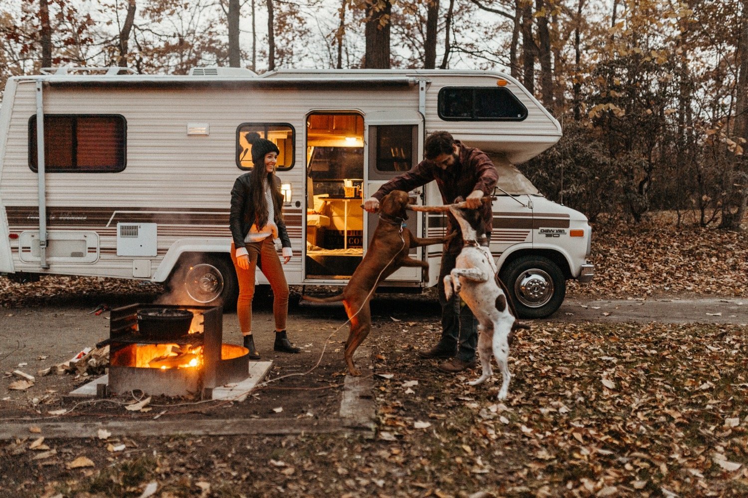 Camping Winnebago Engagement Session In The Fall
