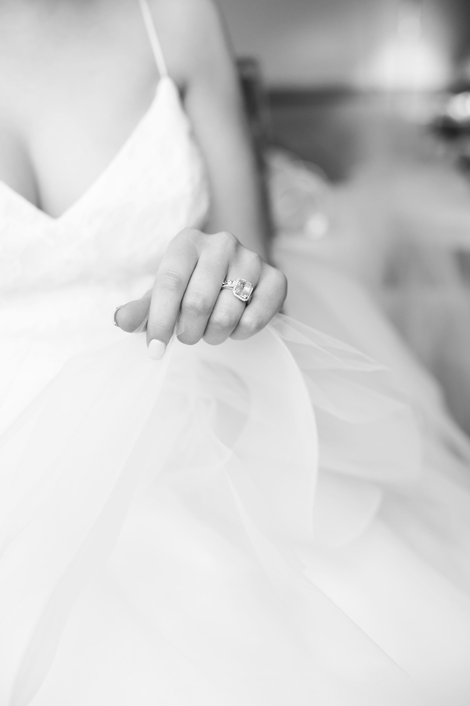 Elegant bride in tulle ballgown wedding dress