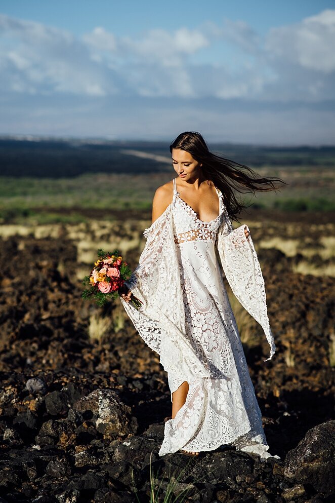 bride in the sunset in the  big island