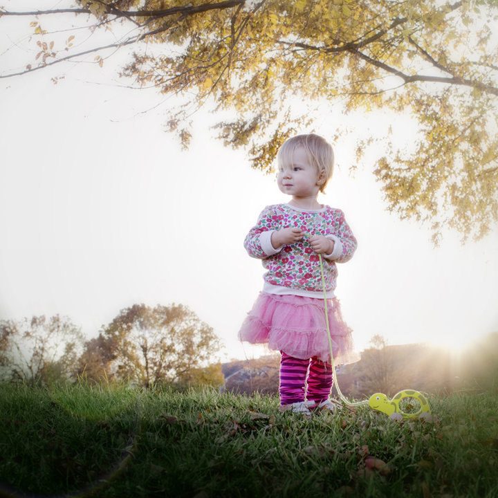 Toddler with Prop during Family Portrait Session in Ben Brenman Park, Alexandria, VA