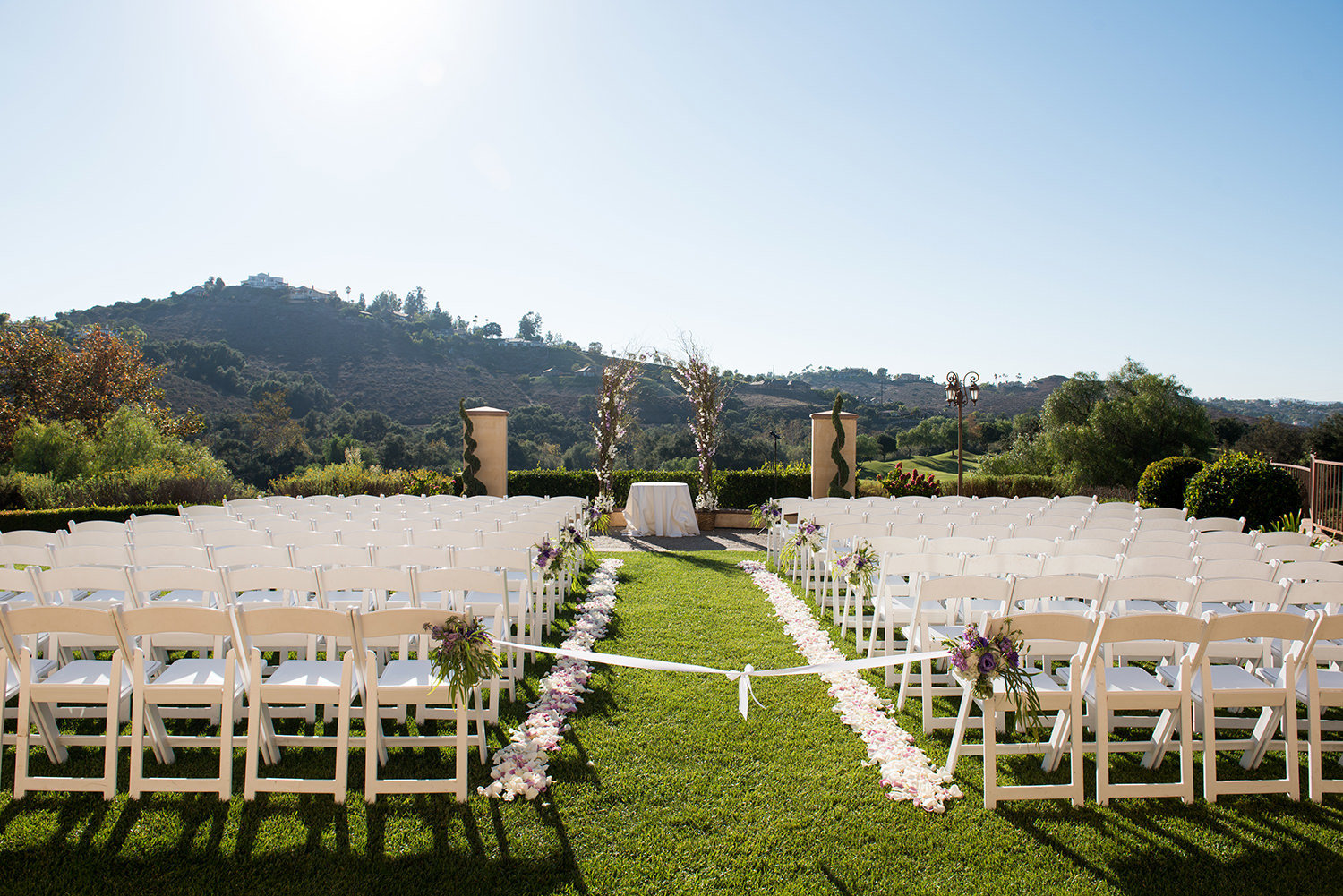 ceremony space with rose petals and walkway